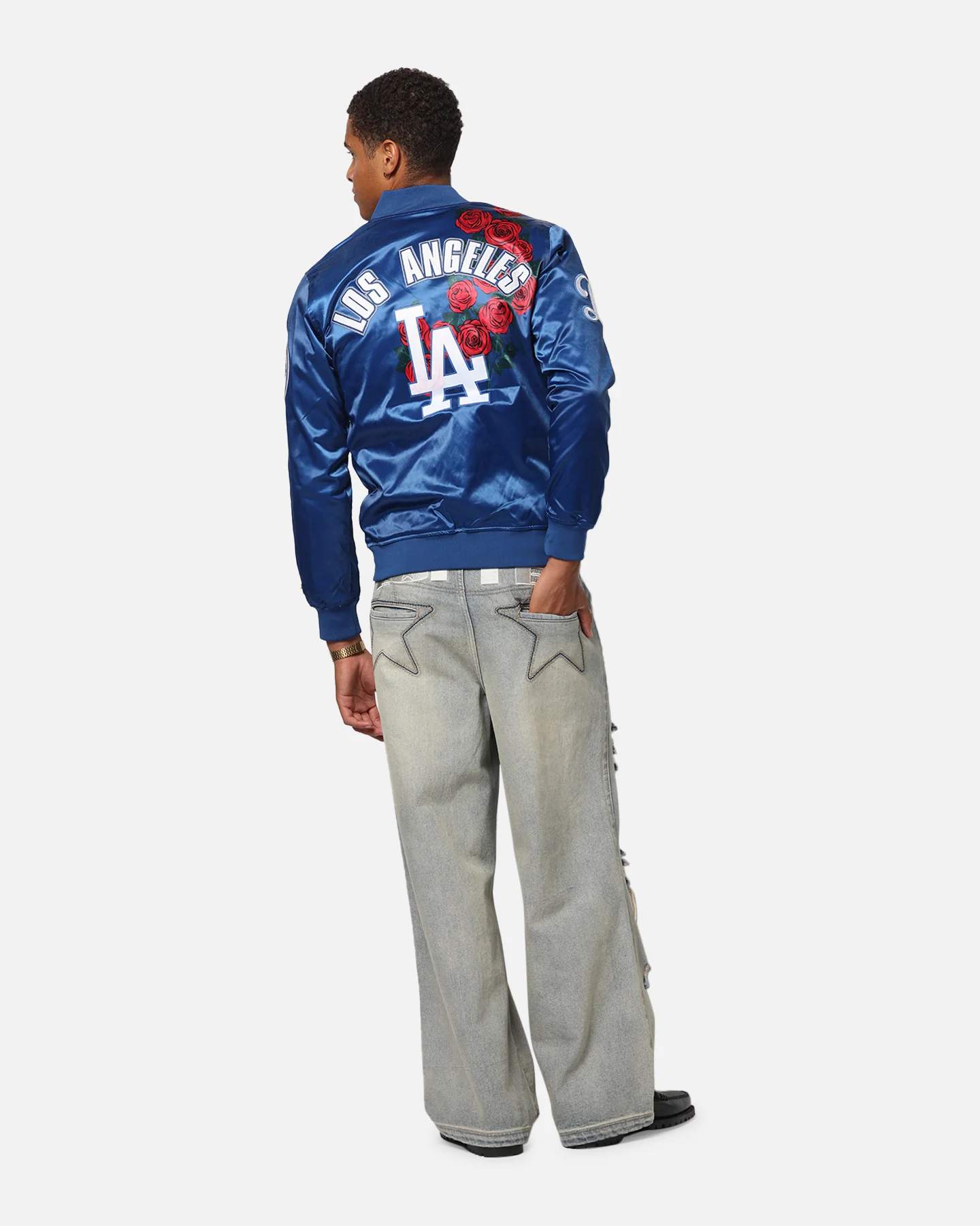Pro Standard Los Angeles Dodgers Roses Satin Jacket Dark Blue - Image 4