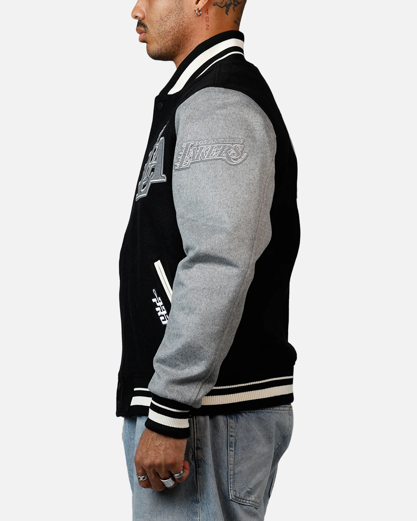 Pro Standard Los Angeles Lakers Reverse French Terry Wool Varsity Jacket Black/Grey - Image 5