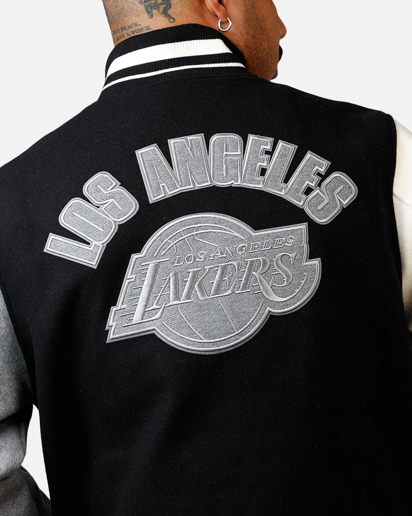 Pro Standard Los Angeles Lakers Reverse French Terry Wool Varsity Jacket Black/Grey - Image 9