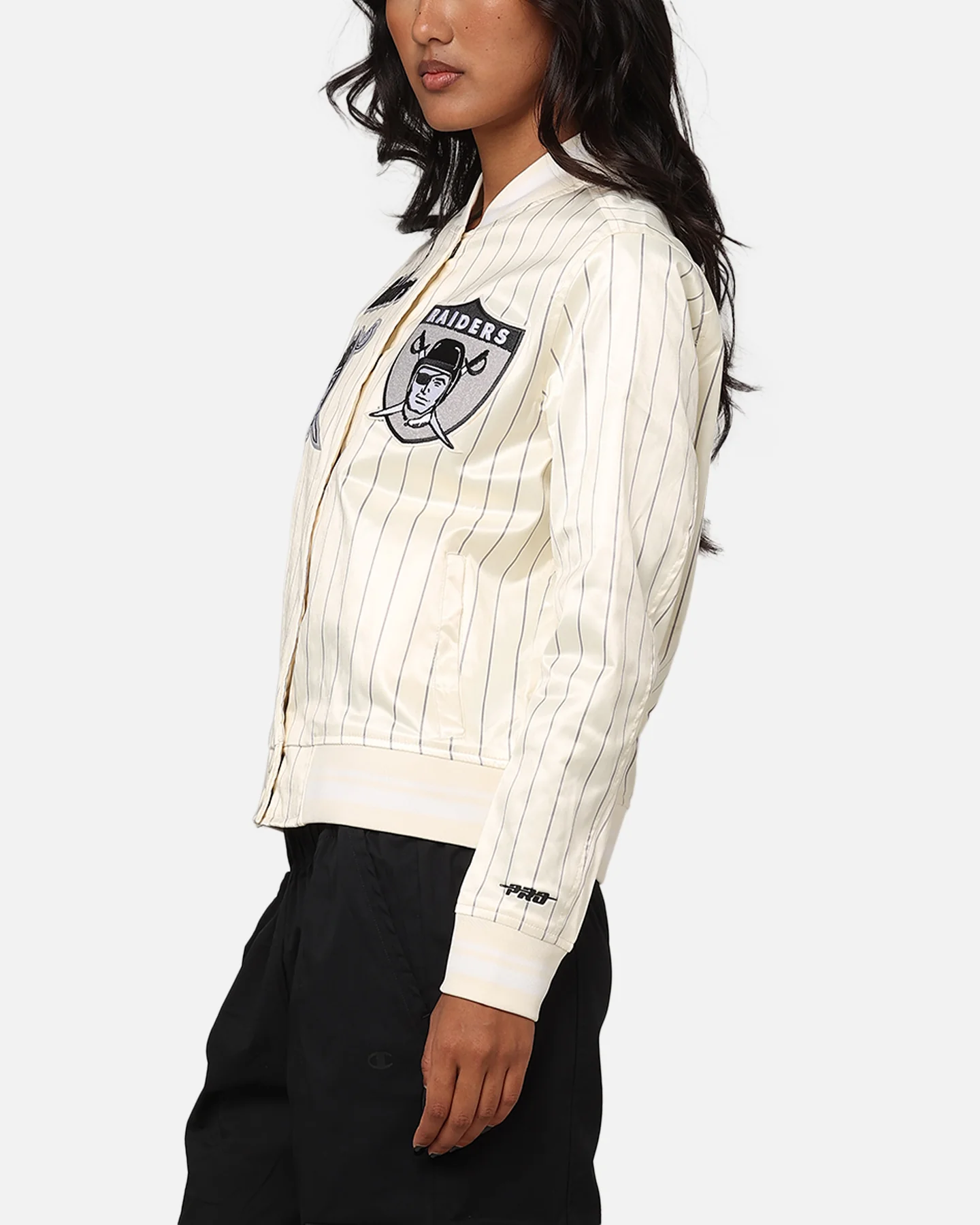Pro Standard Women's Las Vegas Raiders Satin Jacket Eggshell/Grey - Image 6