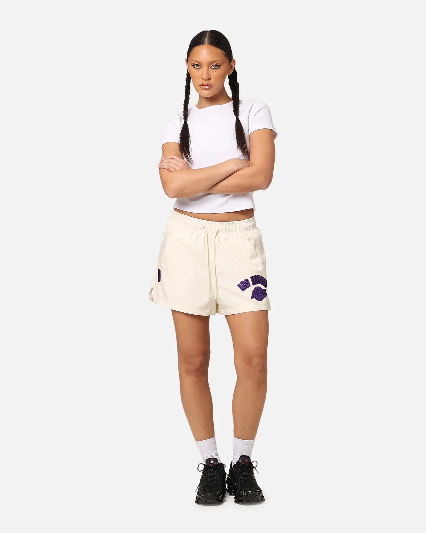 Pro Standard Women's Los Angeles Lakers Triple Tonal Woven Shorts Eggshell - Image 2
