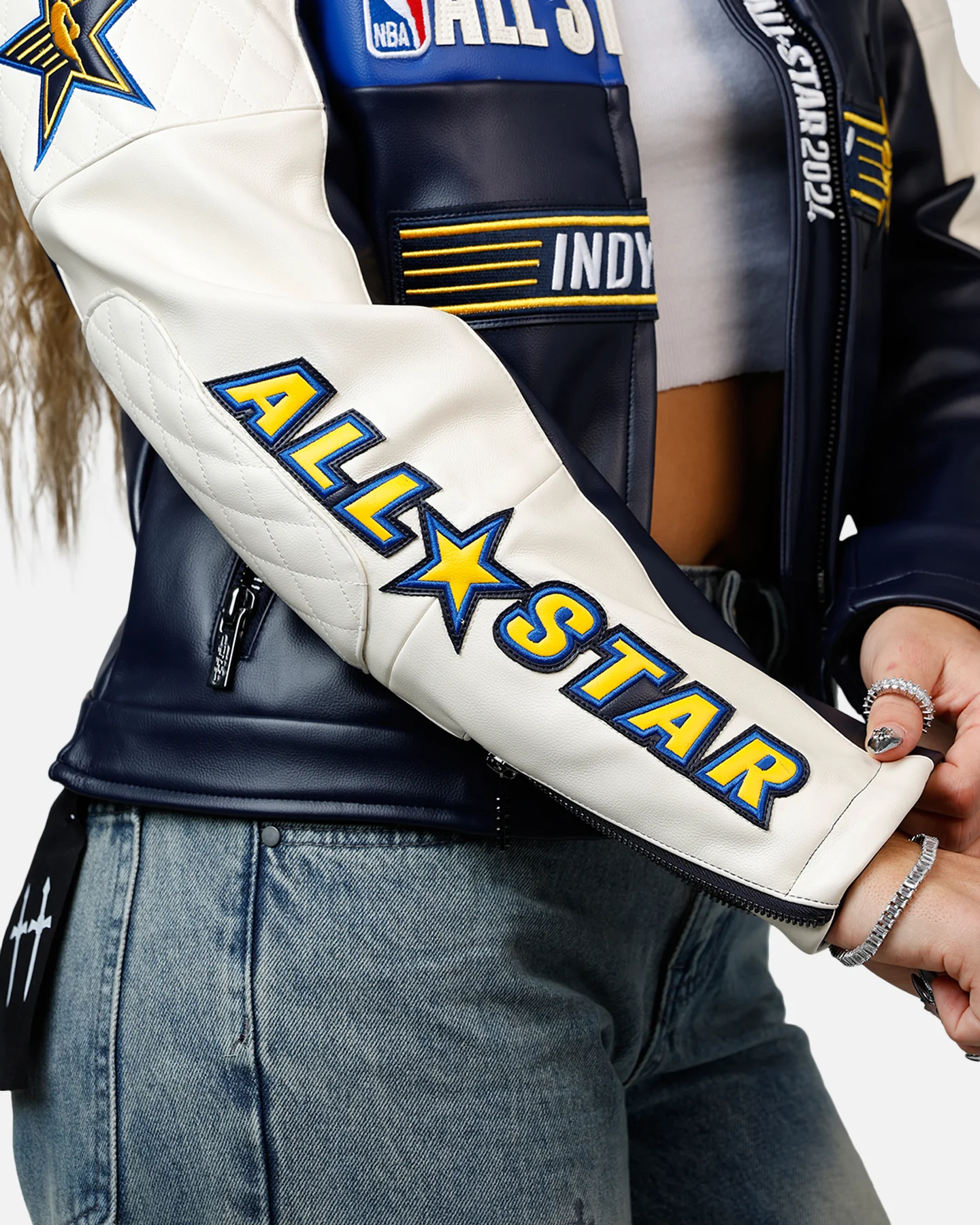 Pro Standard Women's NBA All-Stars Leather Jacket Eggshell/Midnight - Image 7