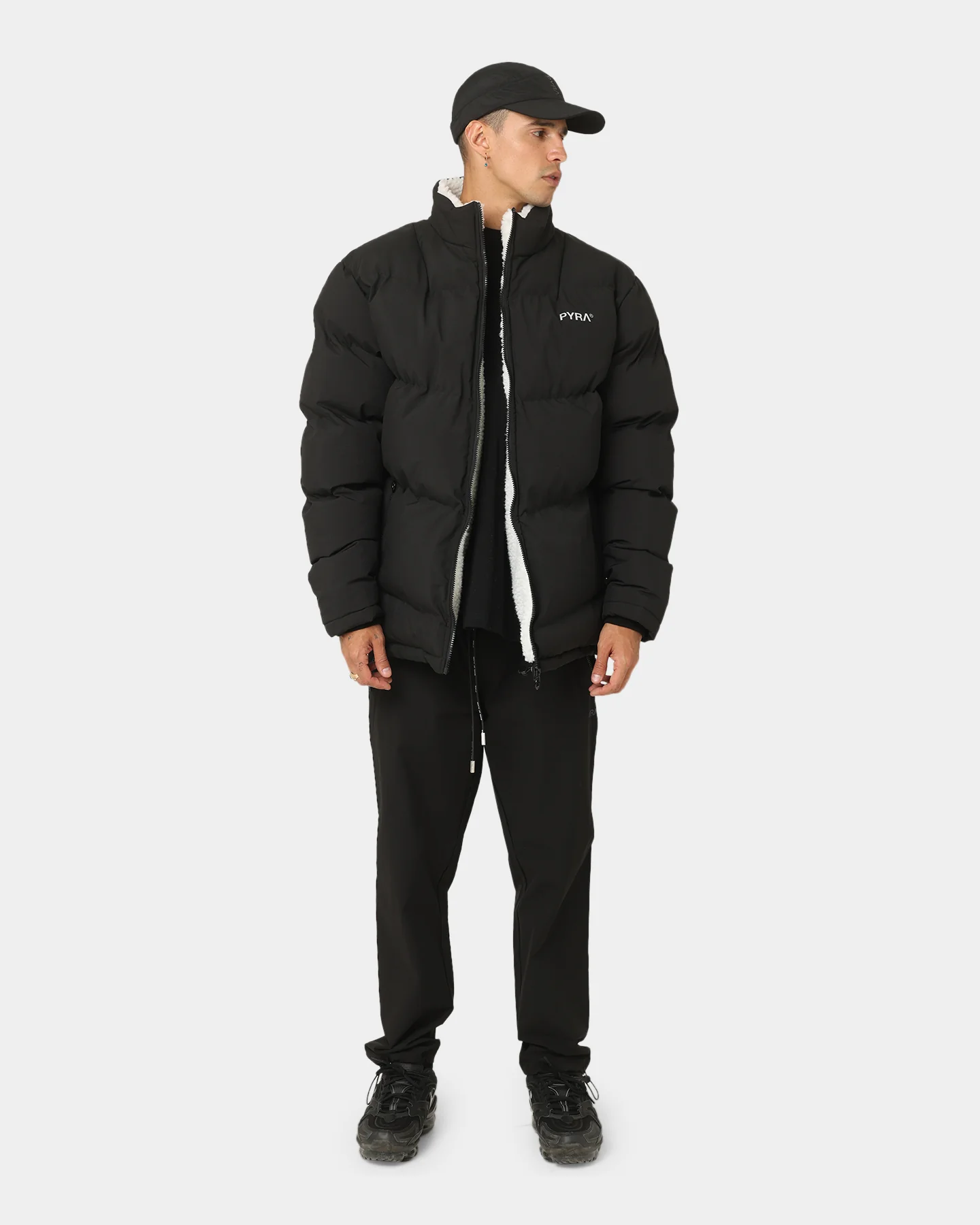 PYRA Sherpa Puffa Jacket Black/White - Image 2