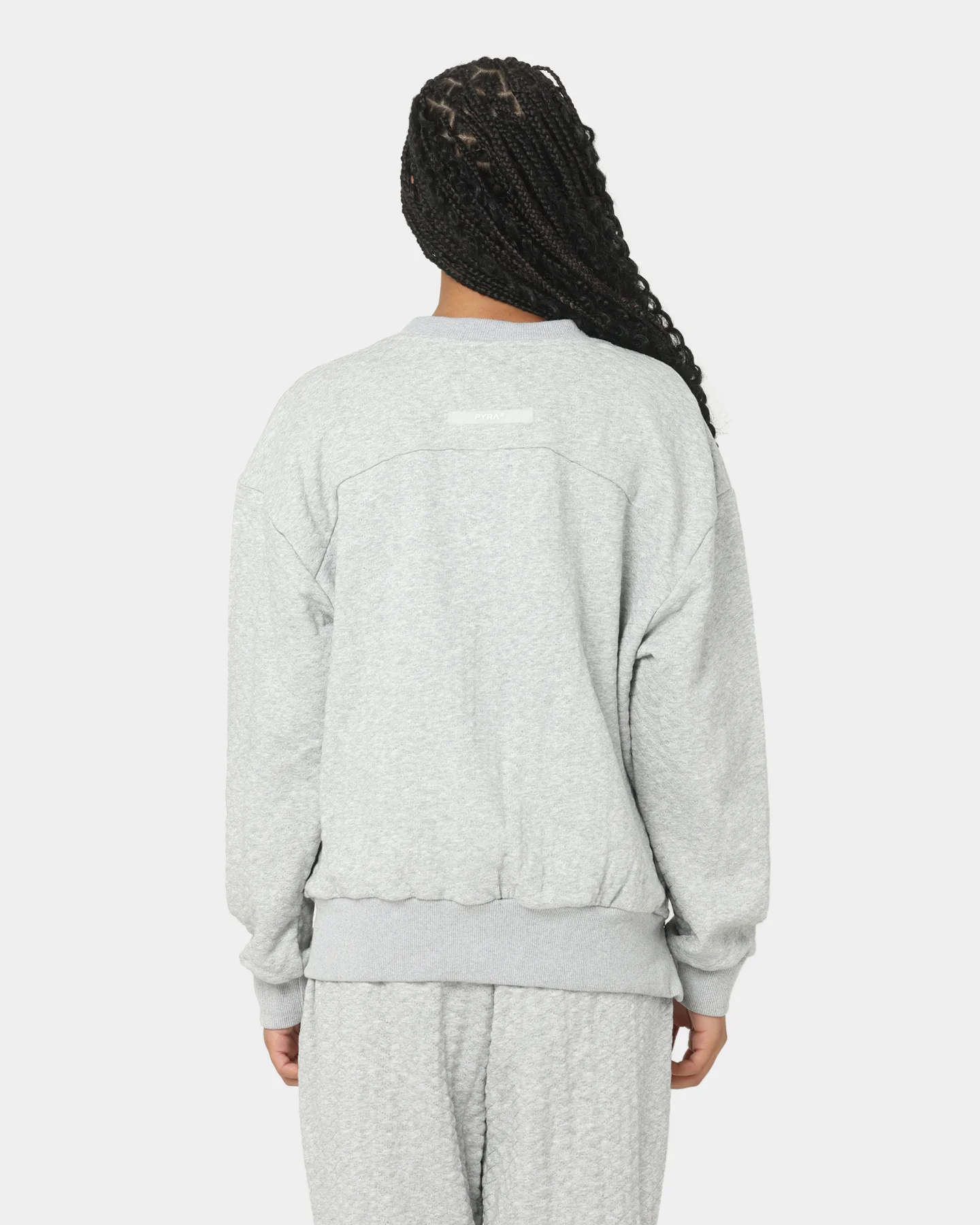PYRA Women's Quilt Crew Sweater Grey Marle - Image 4