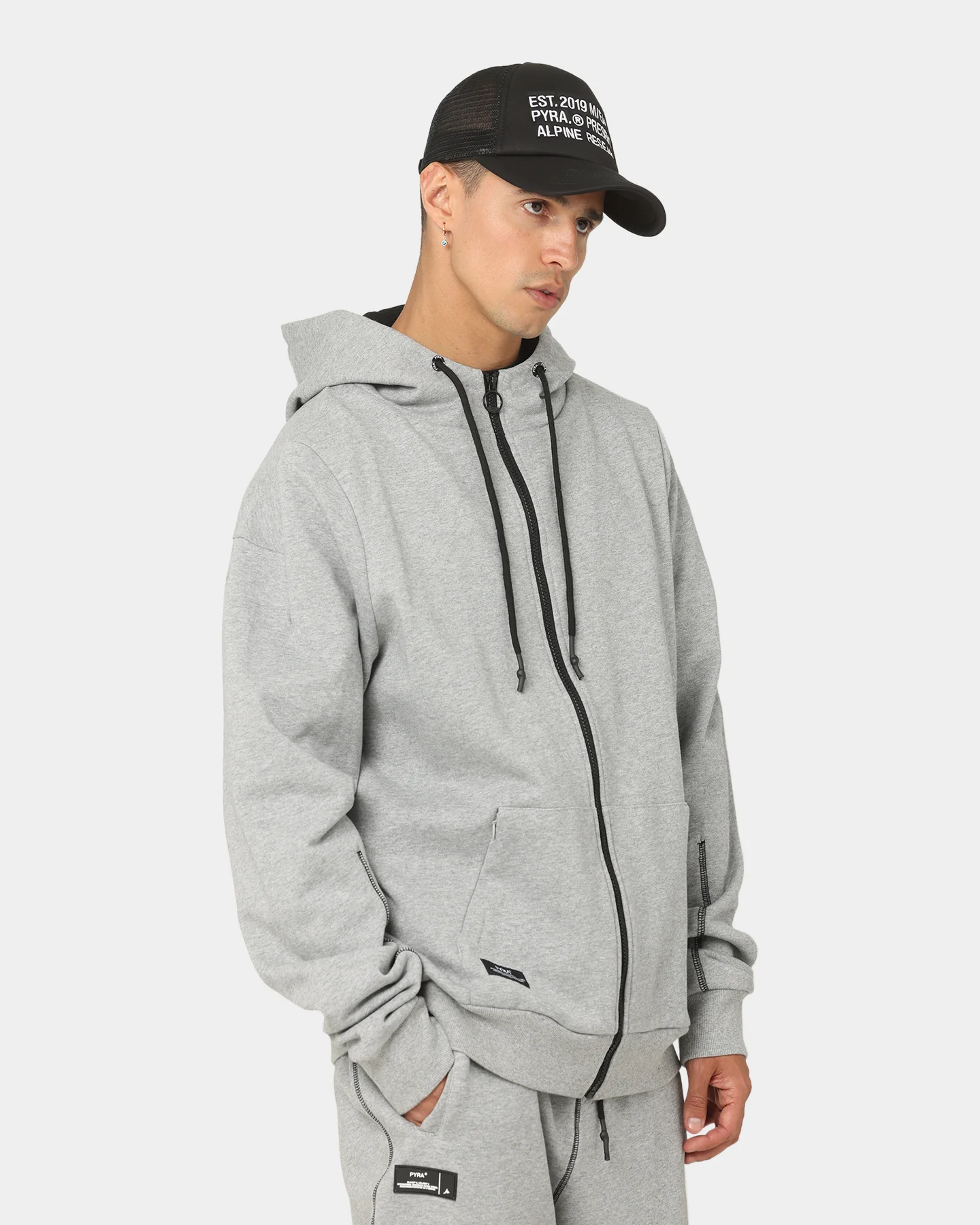 PYRA Zip Through Hoodie Grey Marle - Image 5