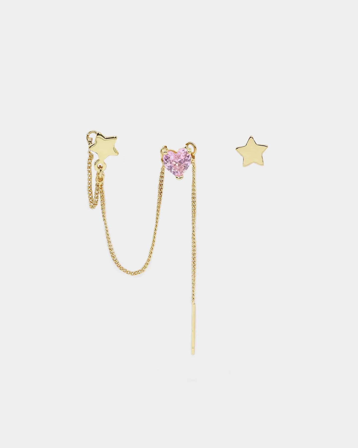 Raising Hell Women's Starry Heart Earrings Chain Gold/Pink - Image 3