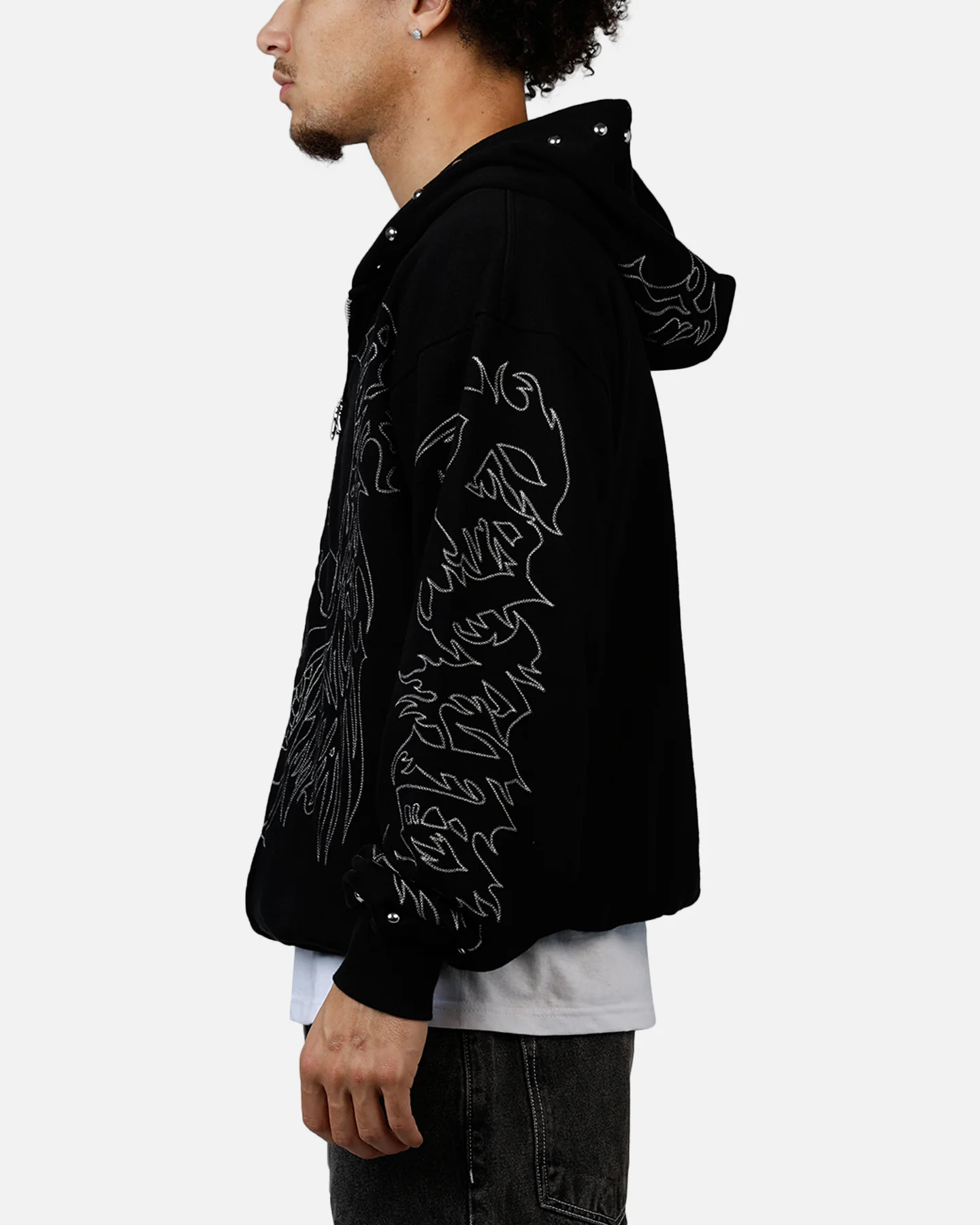 Revenge Tribal Skull Studded Zip Hoodie Black - Image 5