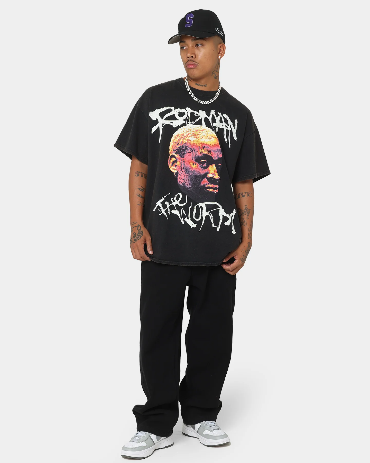 Rodman Brand The Worm Face Tats Vintage T-Shirt Black Wash - Image 4