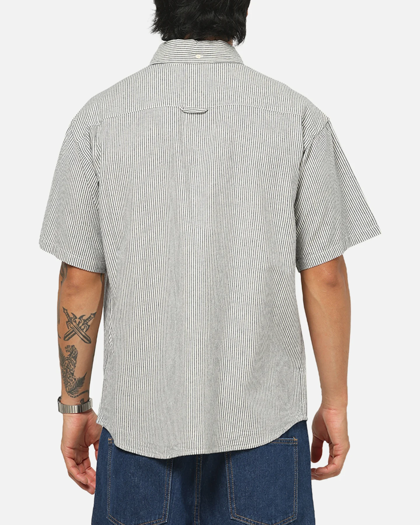 S Double Bay Stripe Classic Button Up Shirt Black/White Stripe - Image 3