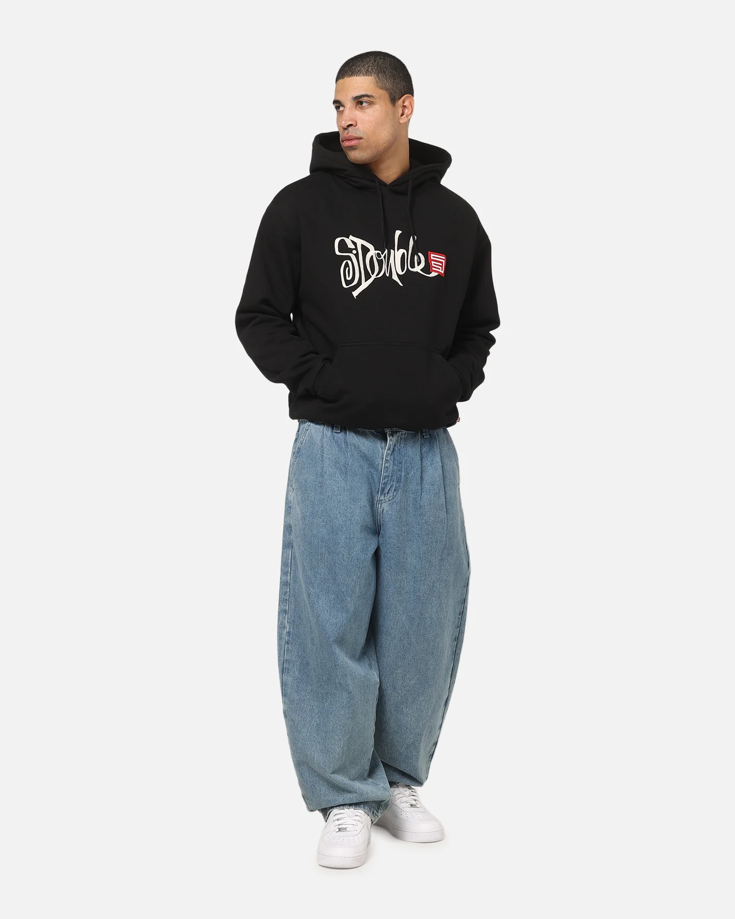 S Double Brush Pullover Hoodie Black - Image 2