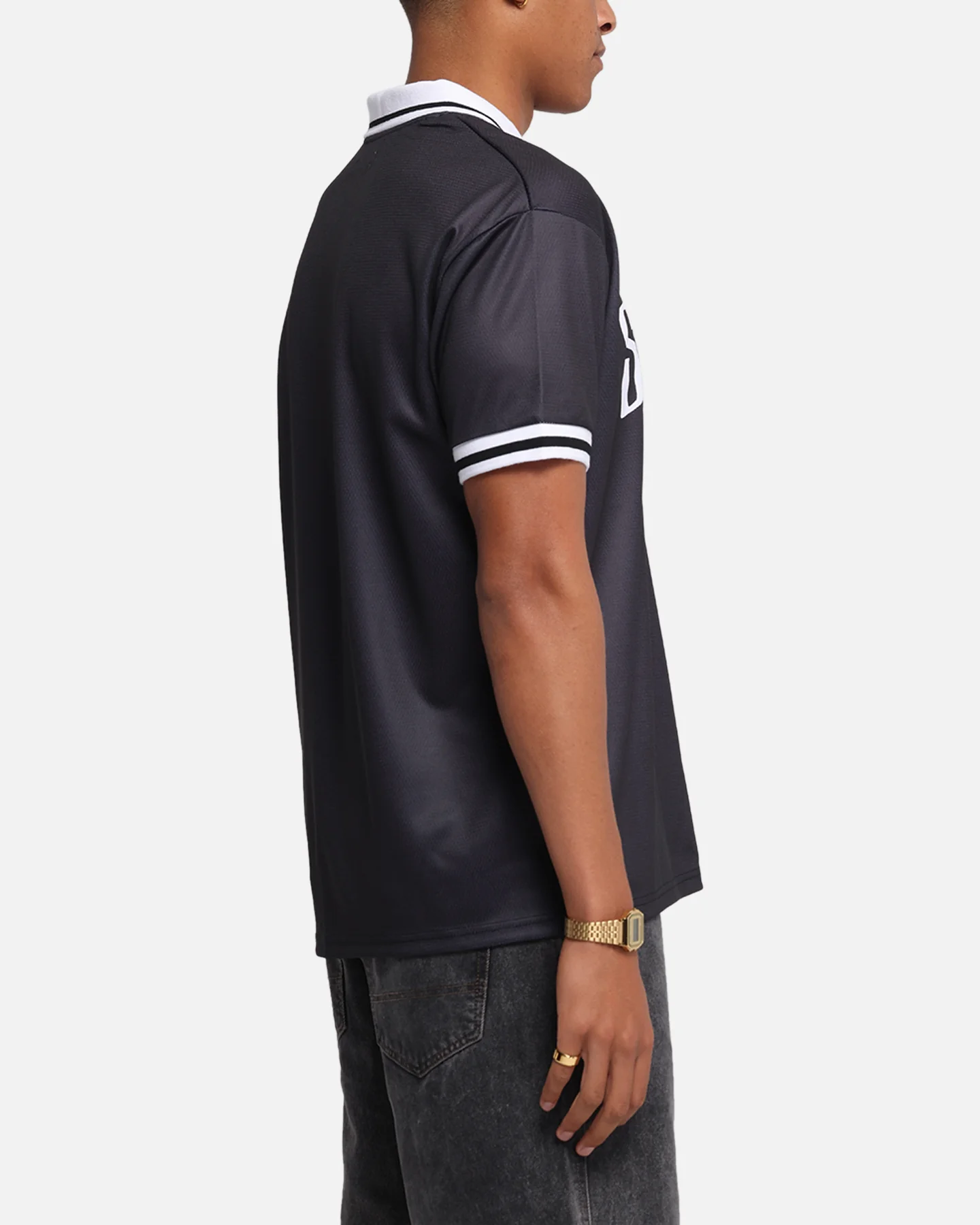 S Double Football Jersey Solid Black - Image 4