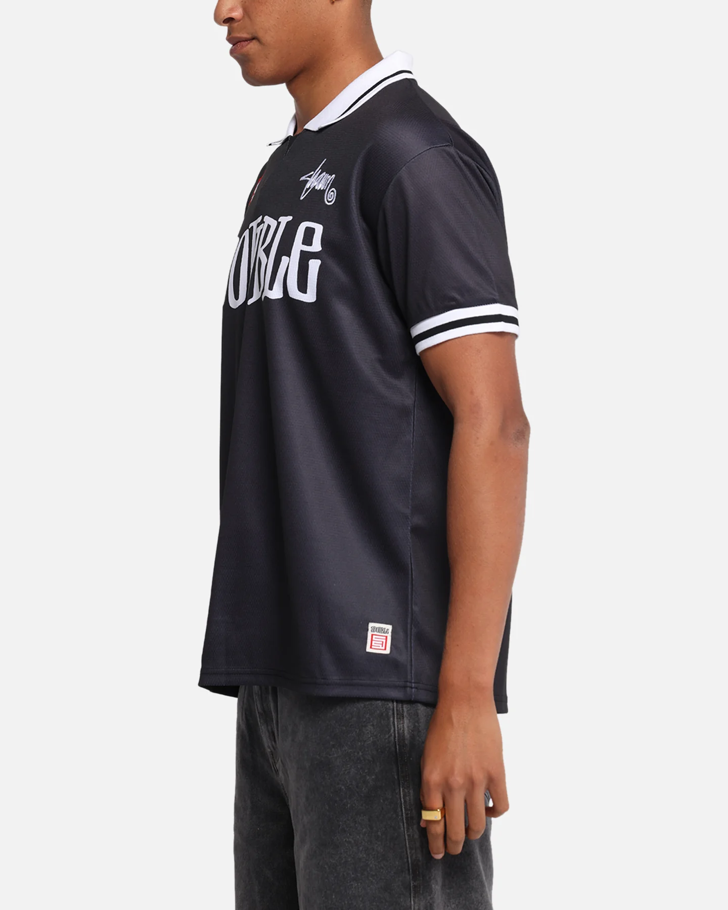 S Double Football Jersey Solid Black - Image 5