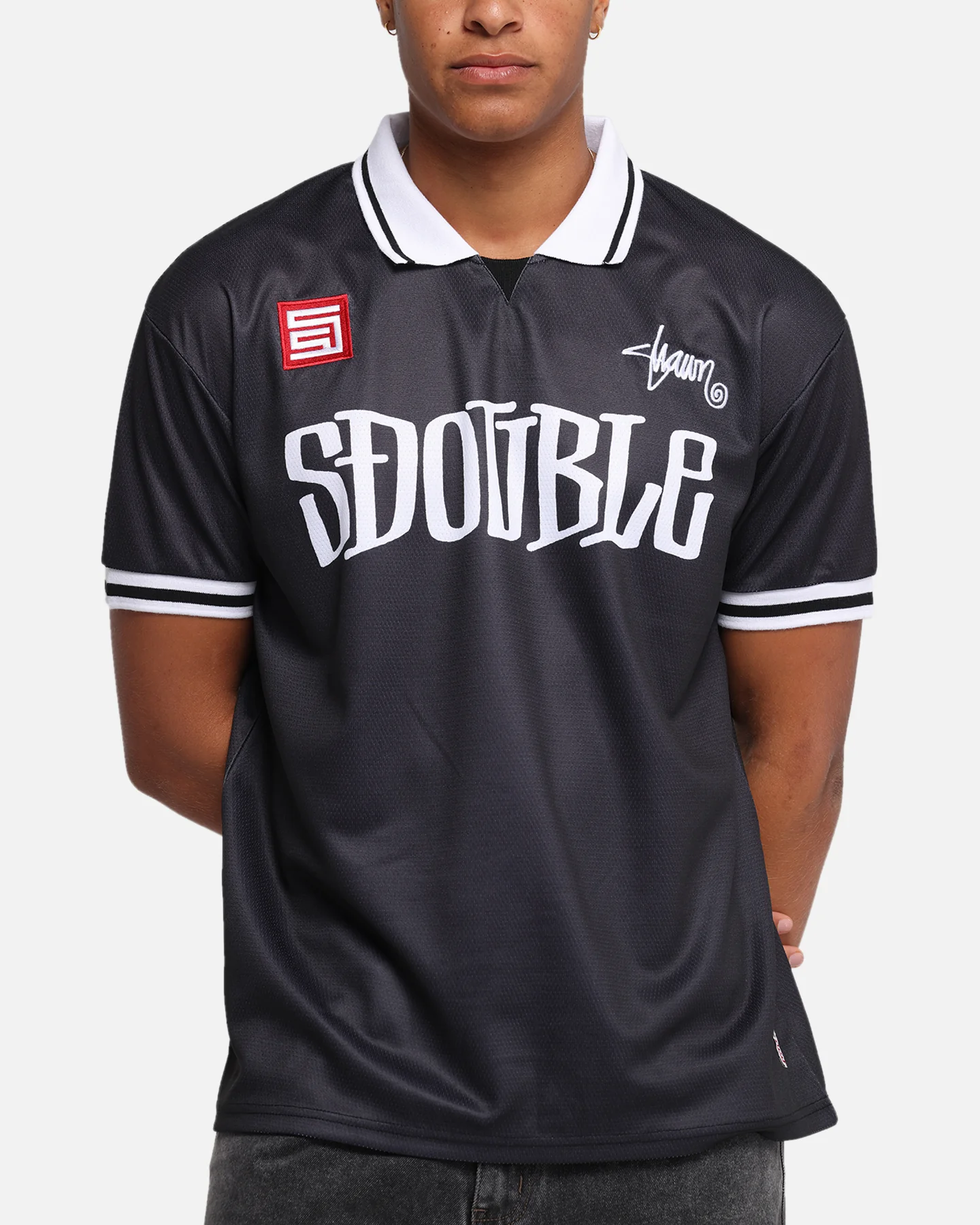 S Double Football Jersey Solid Black - Image 6
