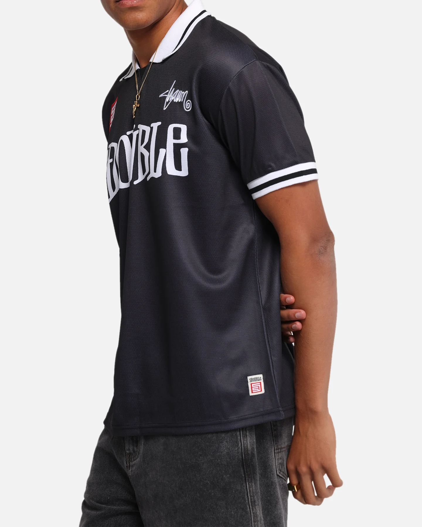 S Double Football Jersey Solid Black - Image 7