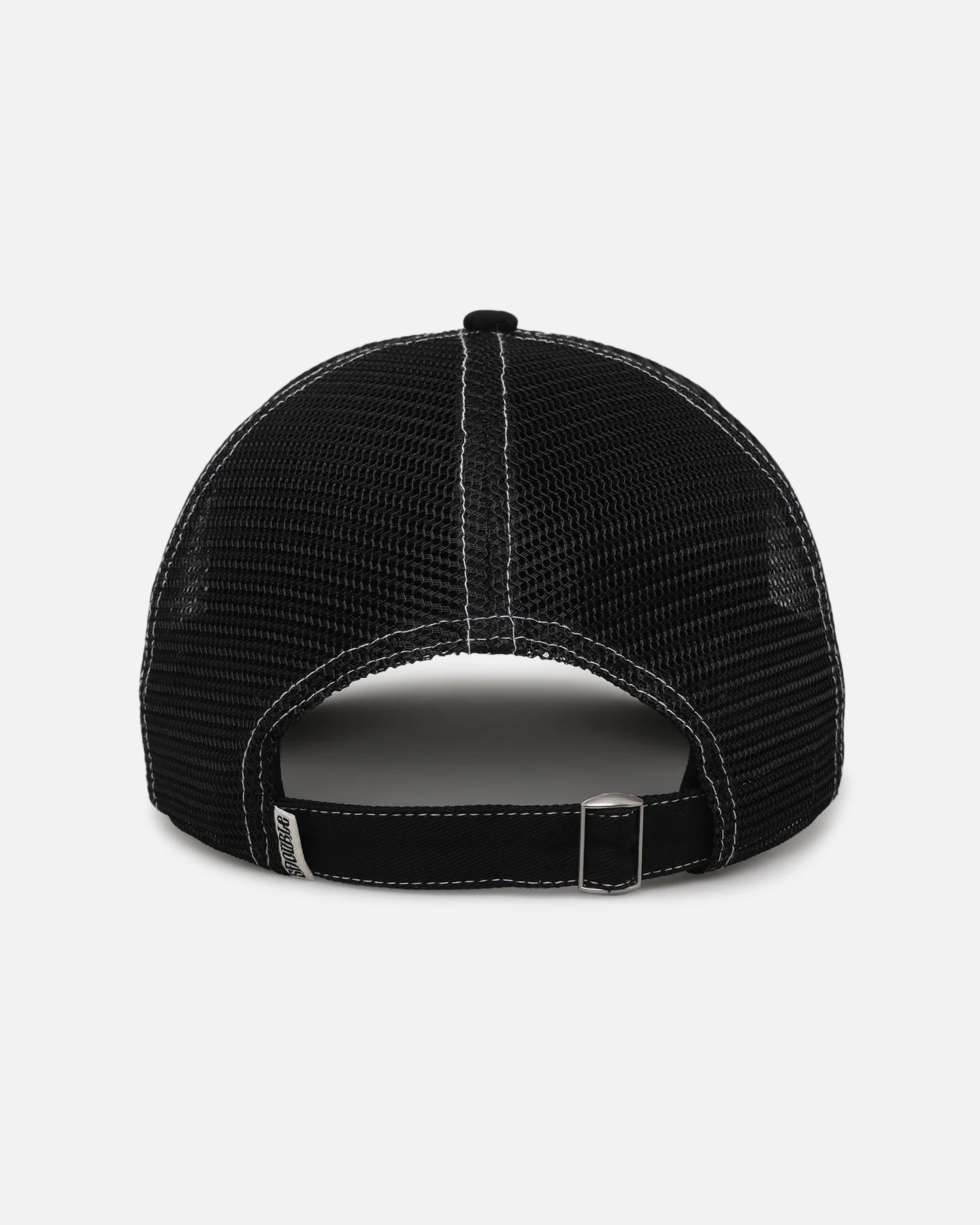 S Double Mid-Block Curved Peak Trucker Strapback Black - Image 2
