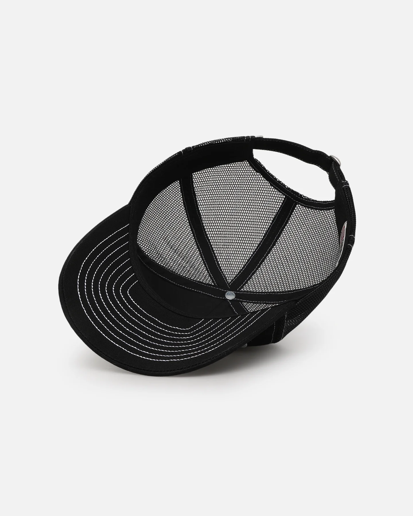 S Double Mid-Block Curved Peak Trucker Strapback Black - Image 6