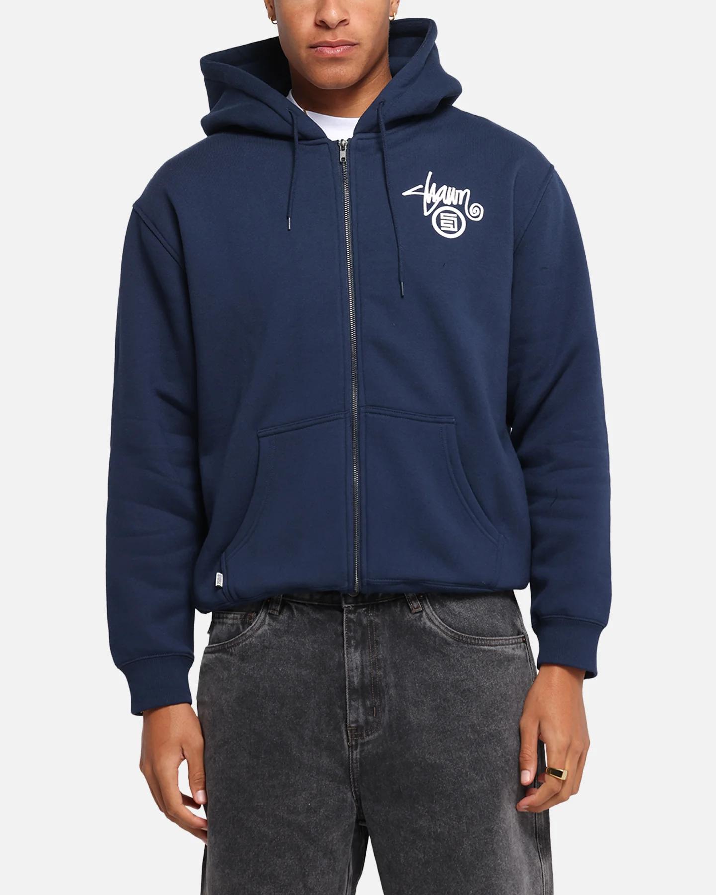 S Double Shawn Dot Zip Through Hoodie Washed Navy - Image 2