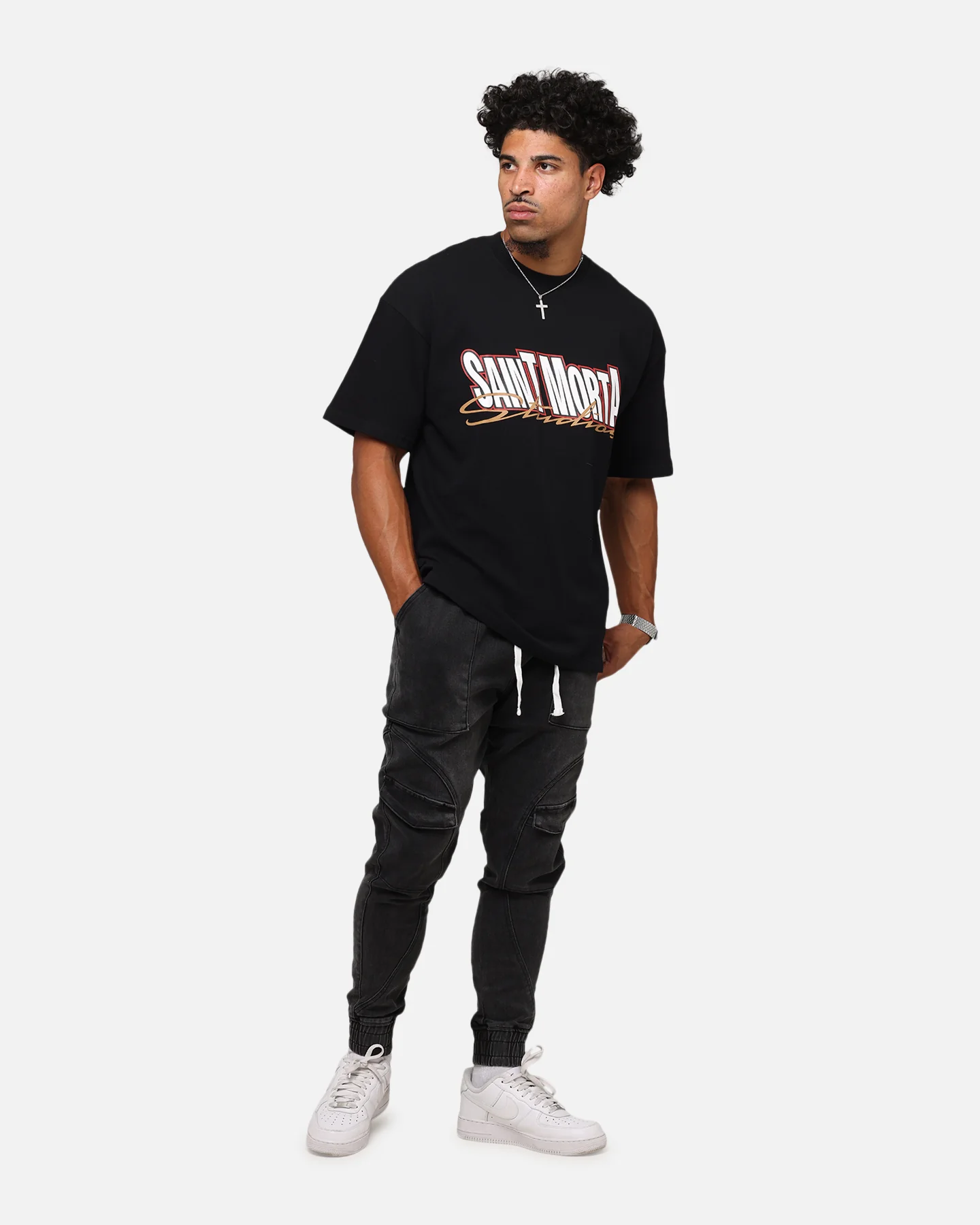 Saint Morta Aera Denim Joggers Black Shadow - Image 2