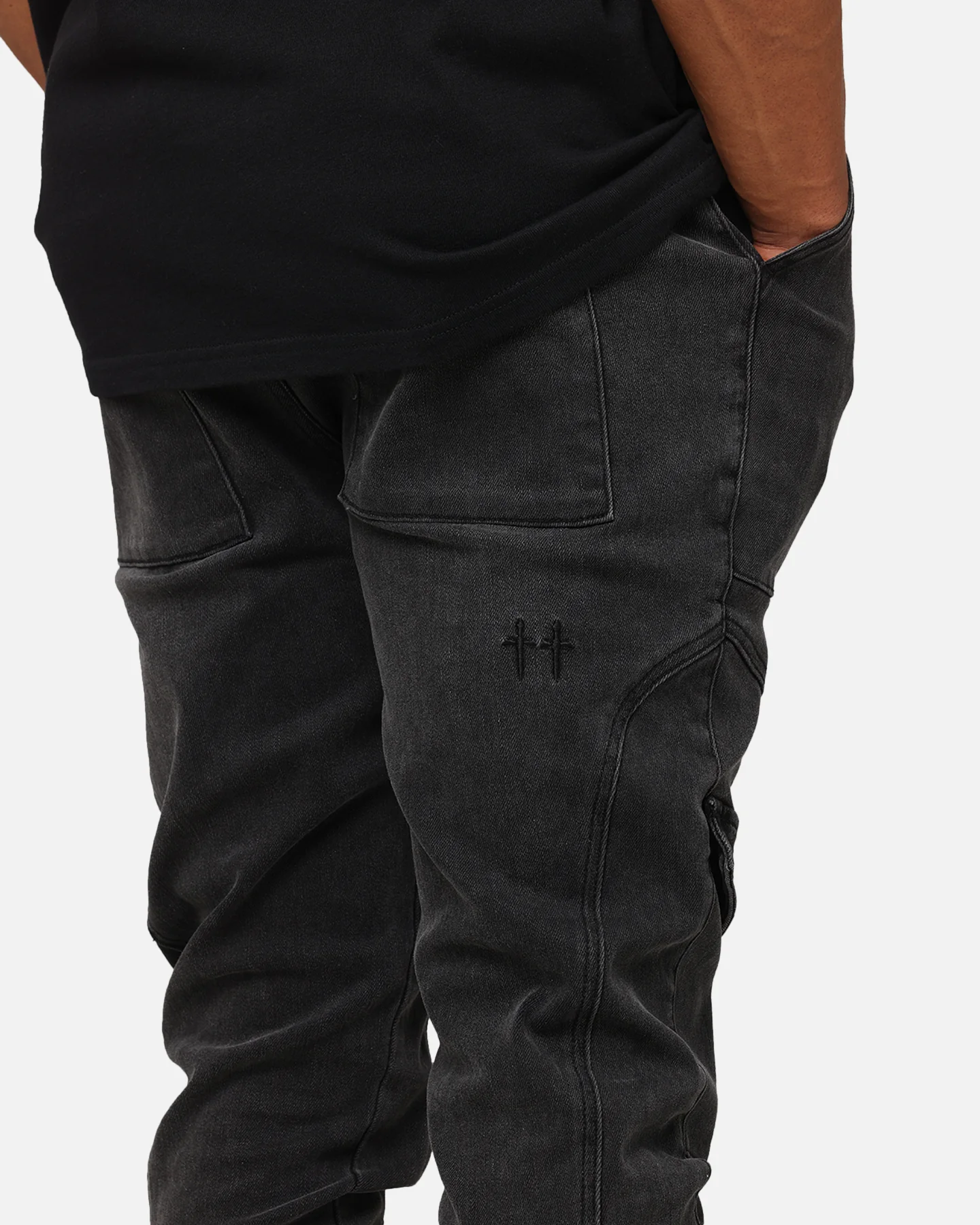 Saint Morta Aera Denim Joggers Black Shadow - Image 3