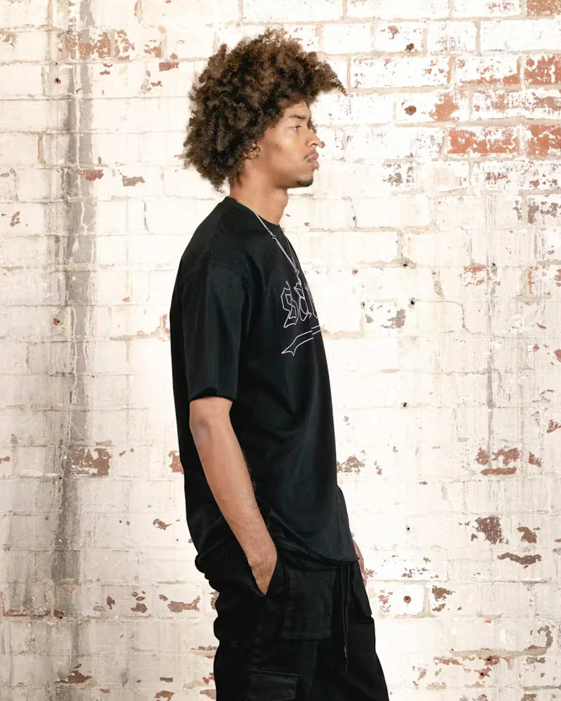 Saint Morta Allstar Embroidered Drop T-Shirt Black/White - Image 5