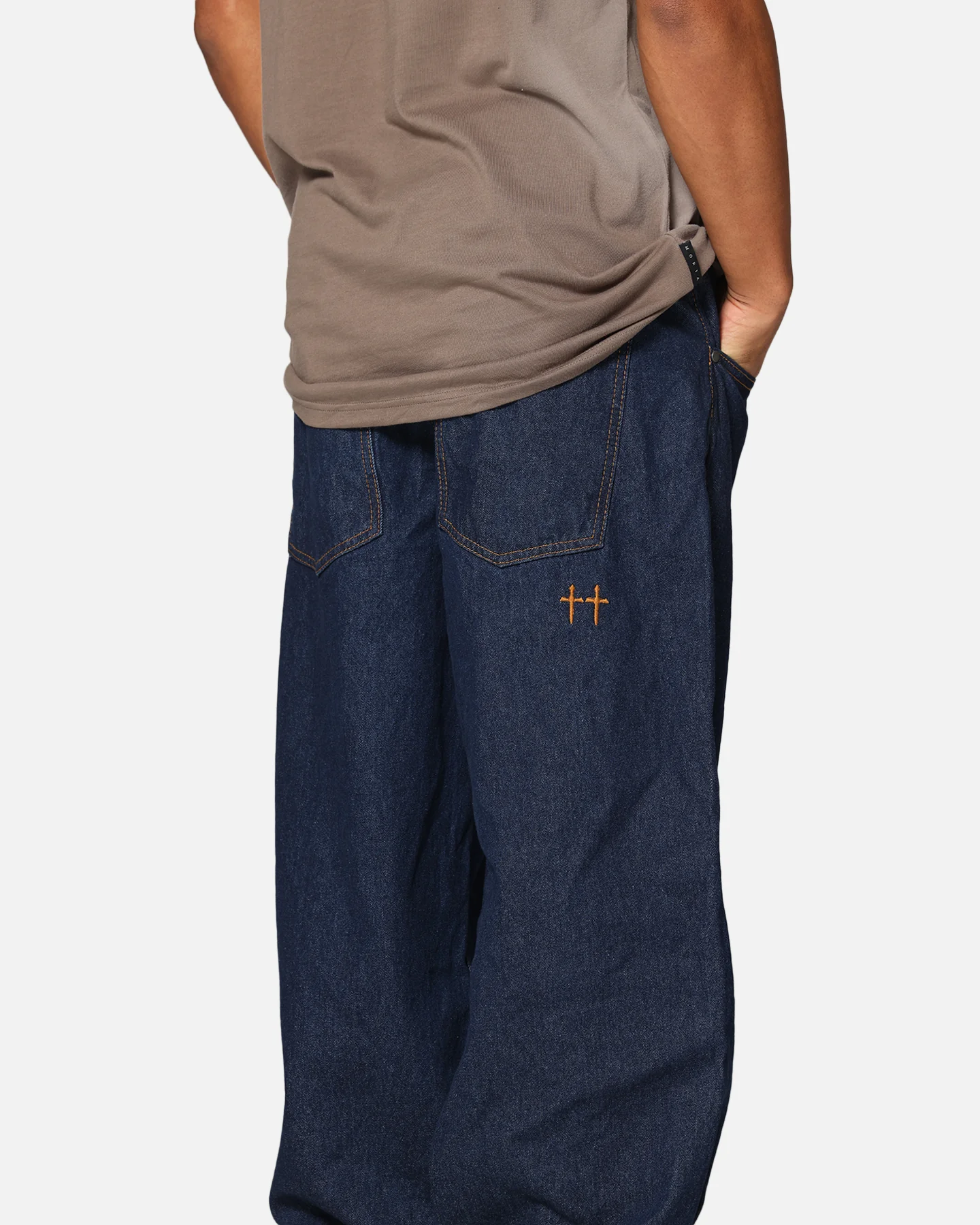 Saint Morta Amplus Selvedge Cuffed Jeans Indigo/Tan - Image 4