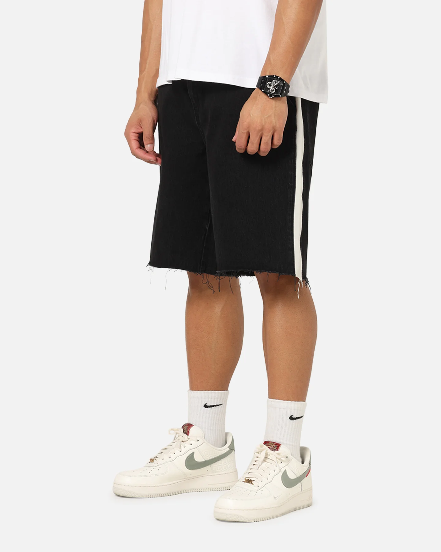 Saint Morta Amplus Sidewinder Denim Jort Shorts Black/Off White - Image 3