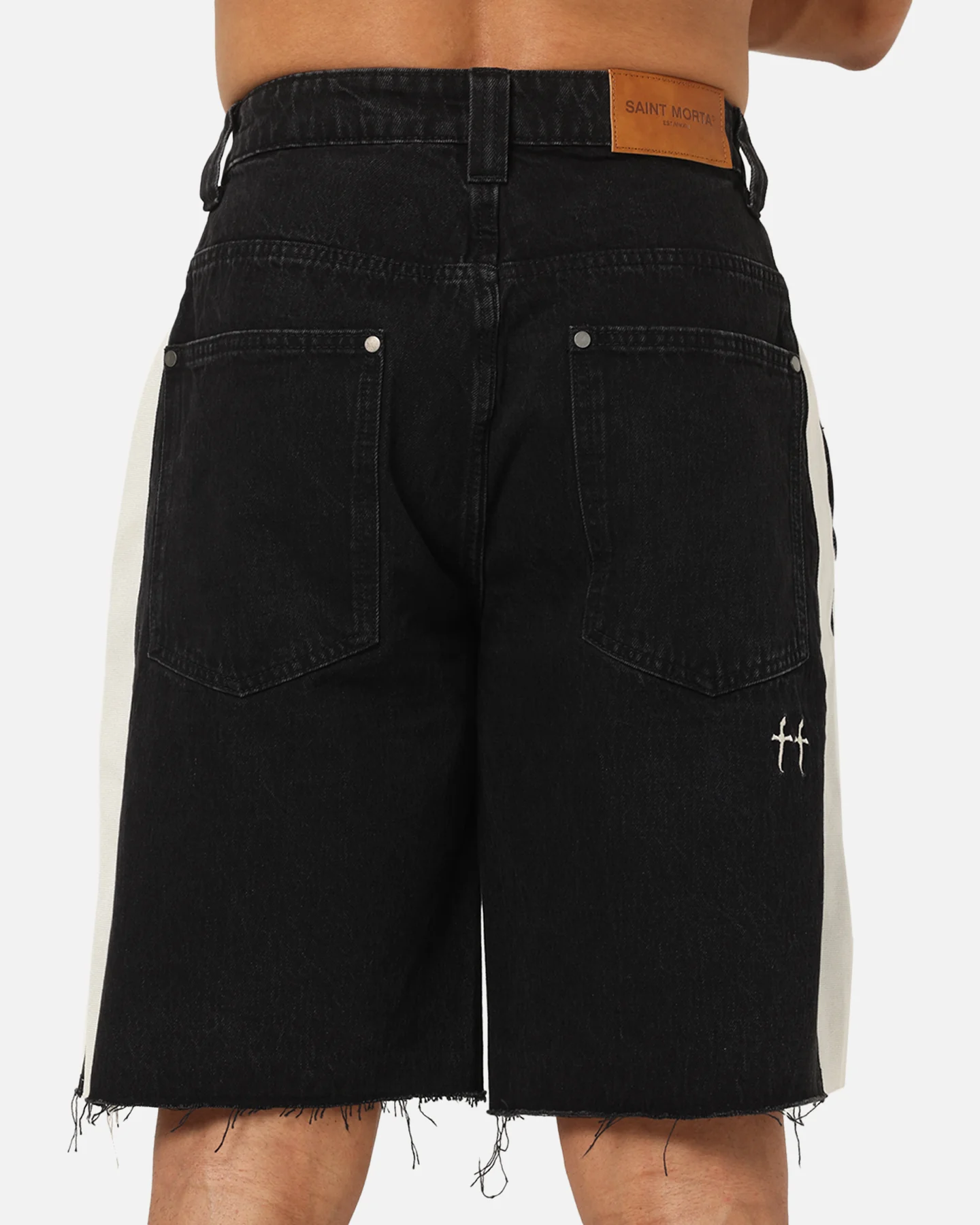 Saint Morta Amplus Sidewinder Denim Jort Shorts Black/Off White - Image 8