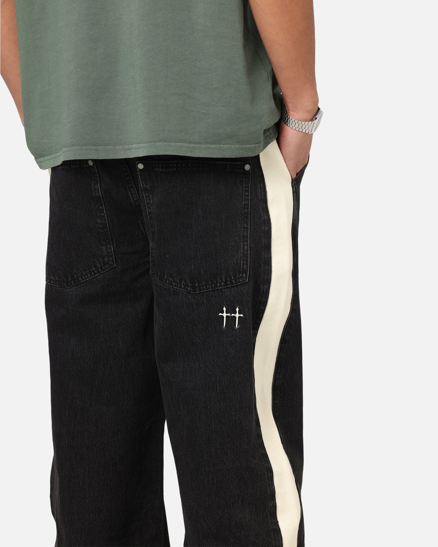 Saint Morta Amplus Sidewinder Jeans Black/Off White - Image 4