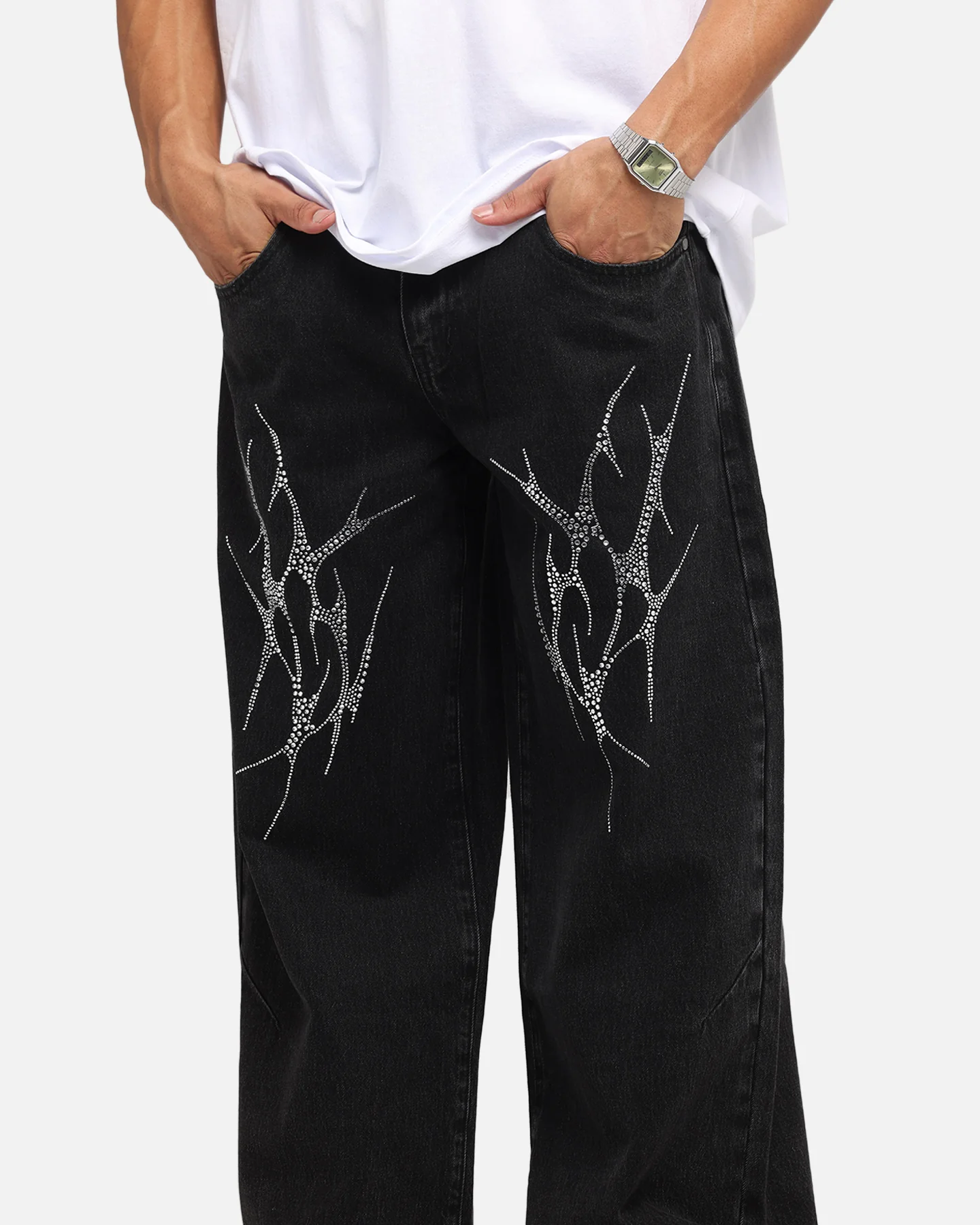 Saint Morta Amplus Tribal Rhinestone Jeans Black Shadow - Image 3