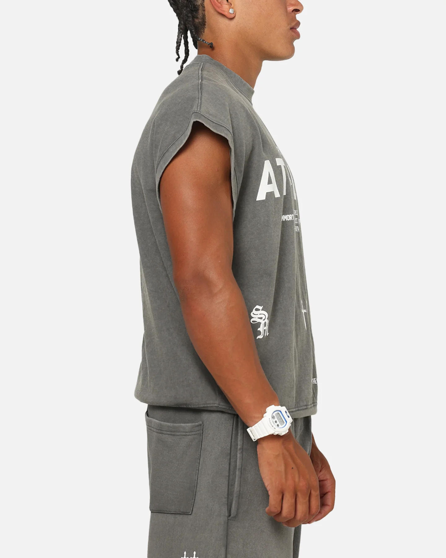 Saint Morta Athletc Cut Off Sweat T-Shirt Washed Charcoal - Image 5
