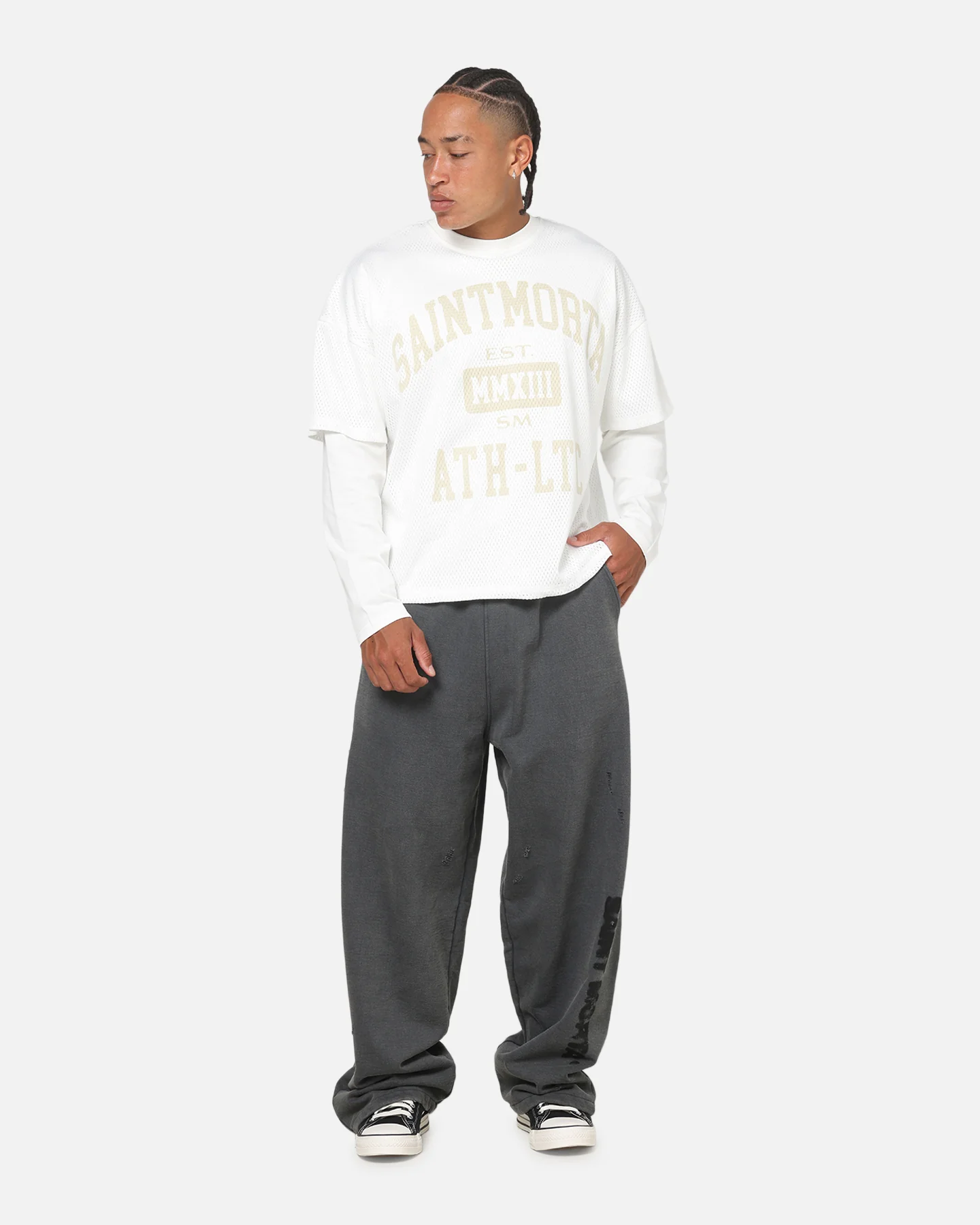 Saint Morta Athltc College Layered Long Sleeve T-Shirt Off White - Image 2