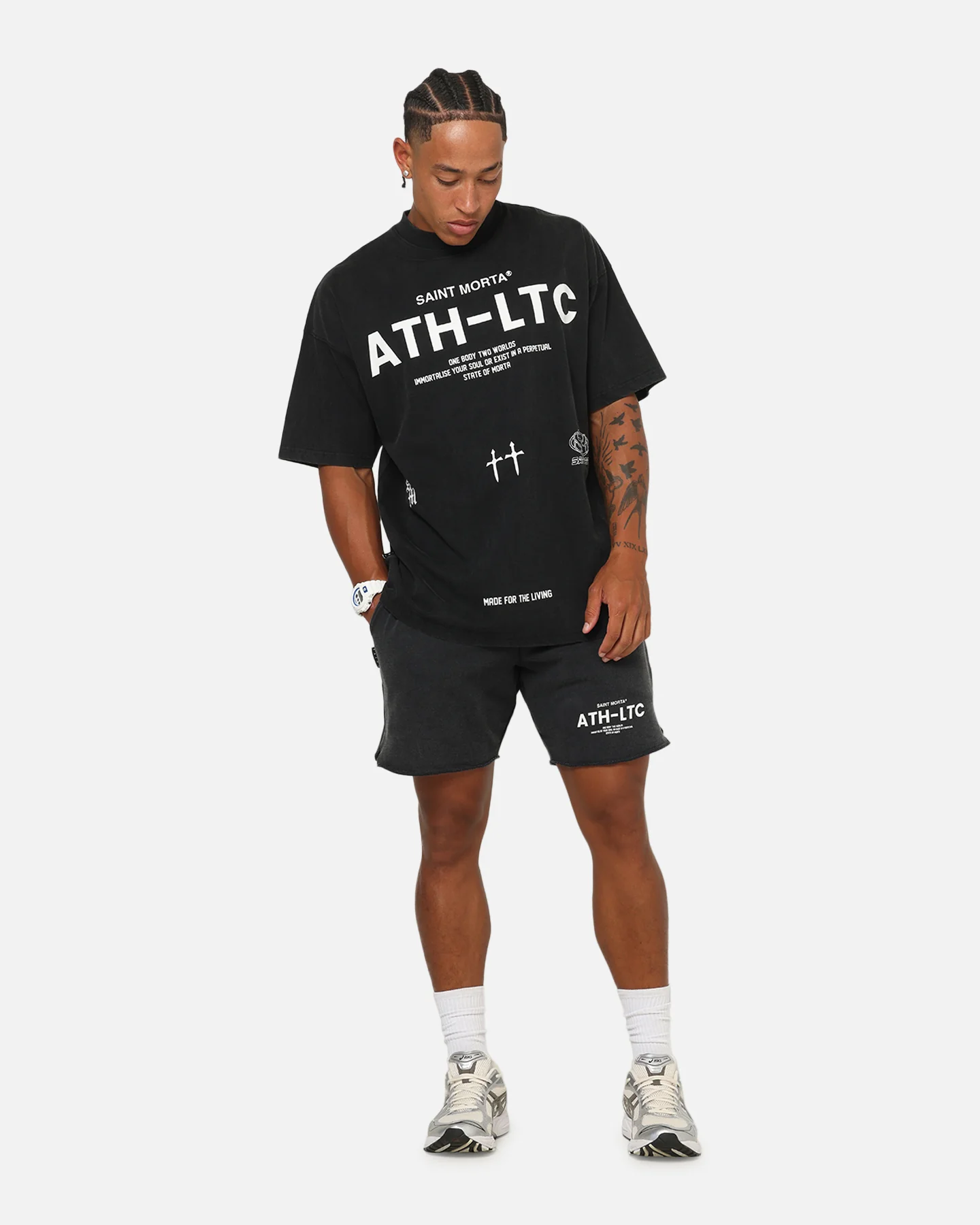 Saint Morta Athltc Sweat Shorts Washed Black - Image 2