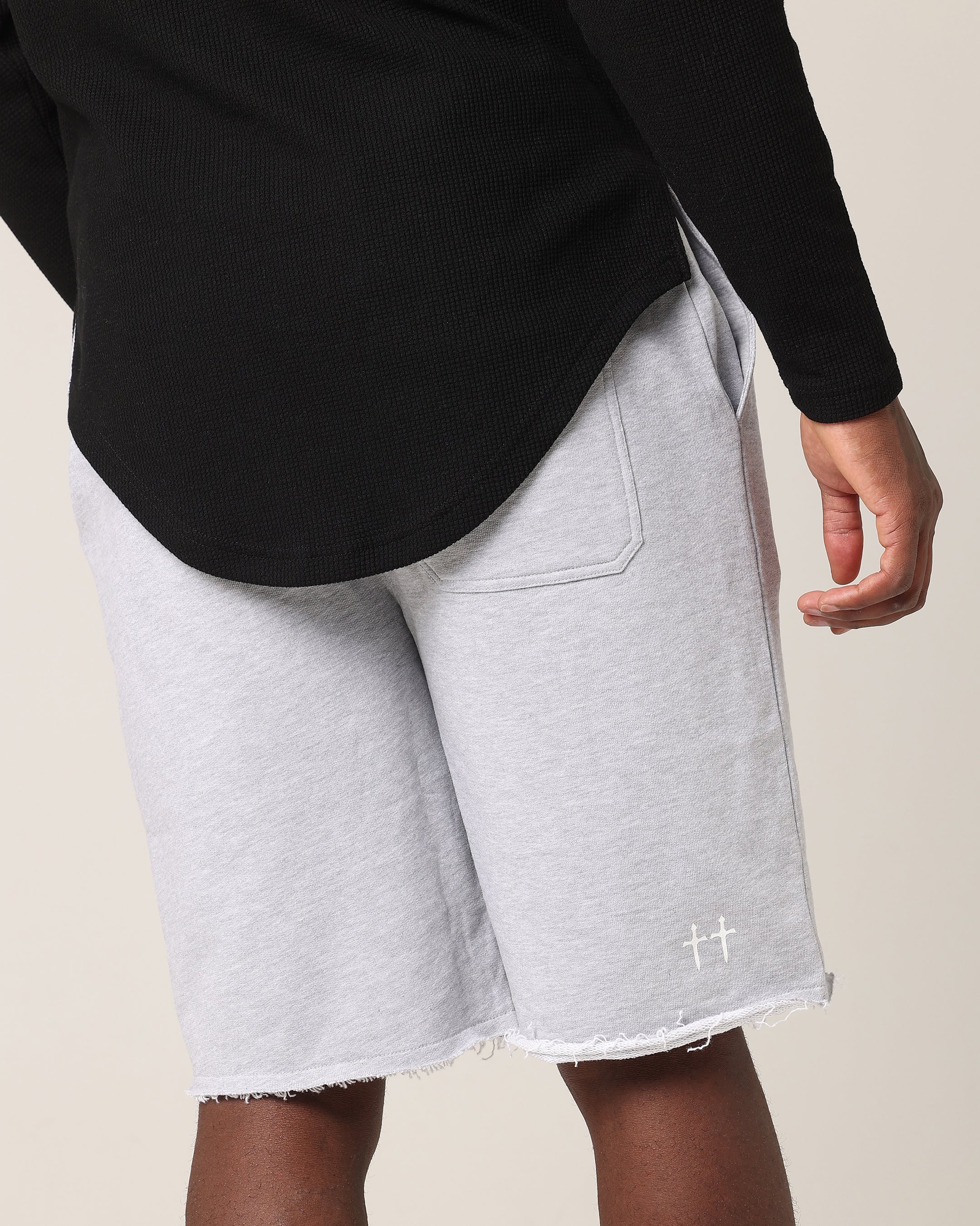 Saint Morta Baggy 90's Sweat Shorts Light Grey Marl - Image 4