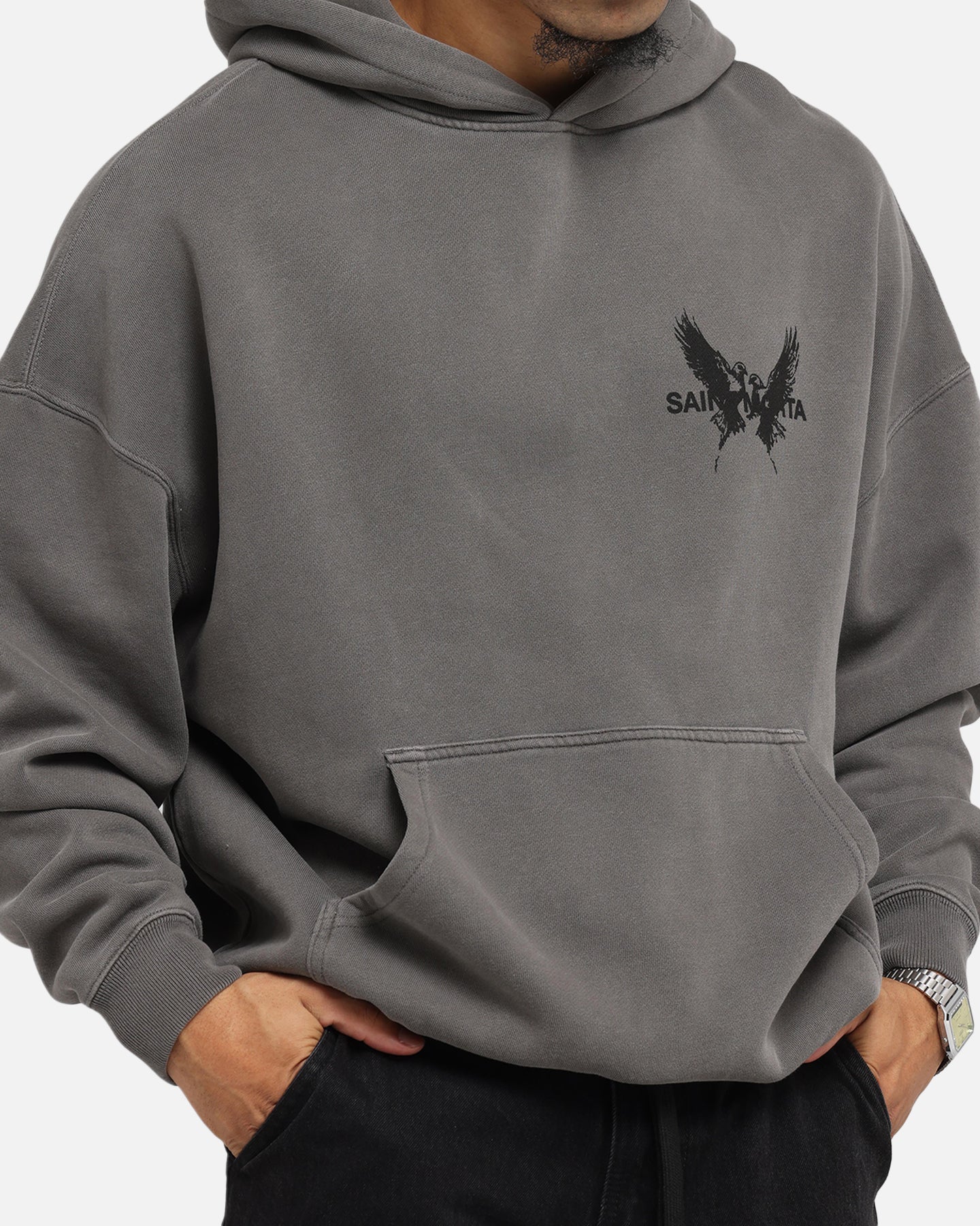 Saint Morta Black Doves Boxy Hoodie Washed Charcoal - Image 6