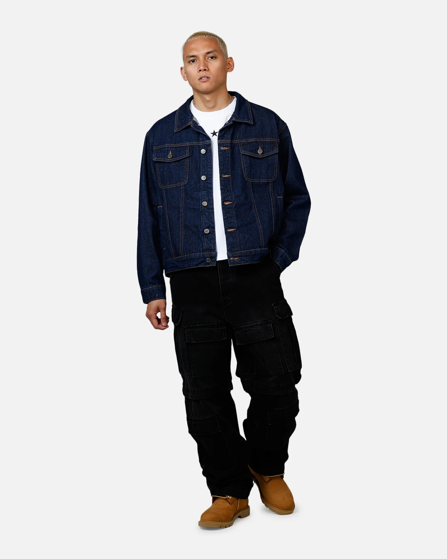Saint Morta Boxy Denim Jacket Indigo/Tan - Image 3