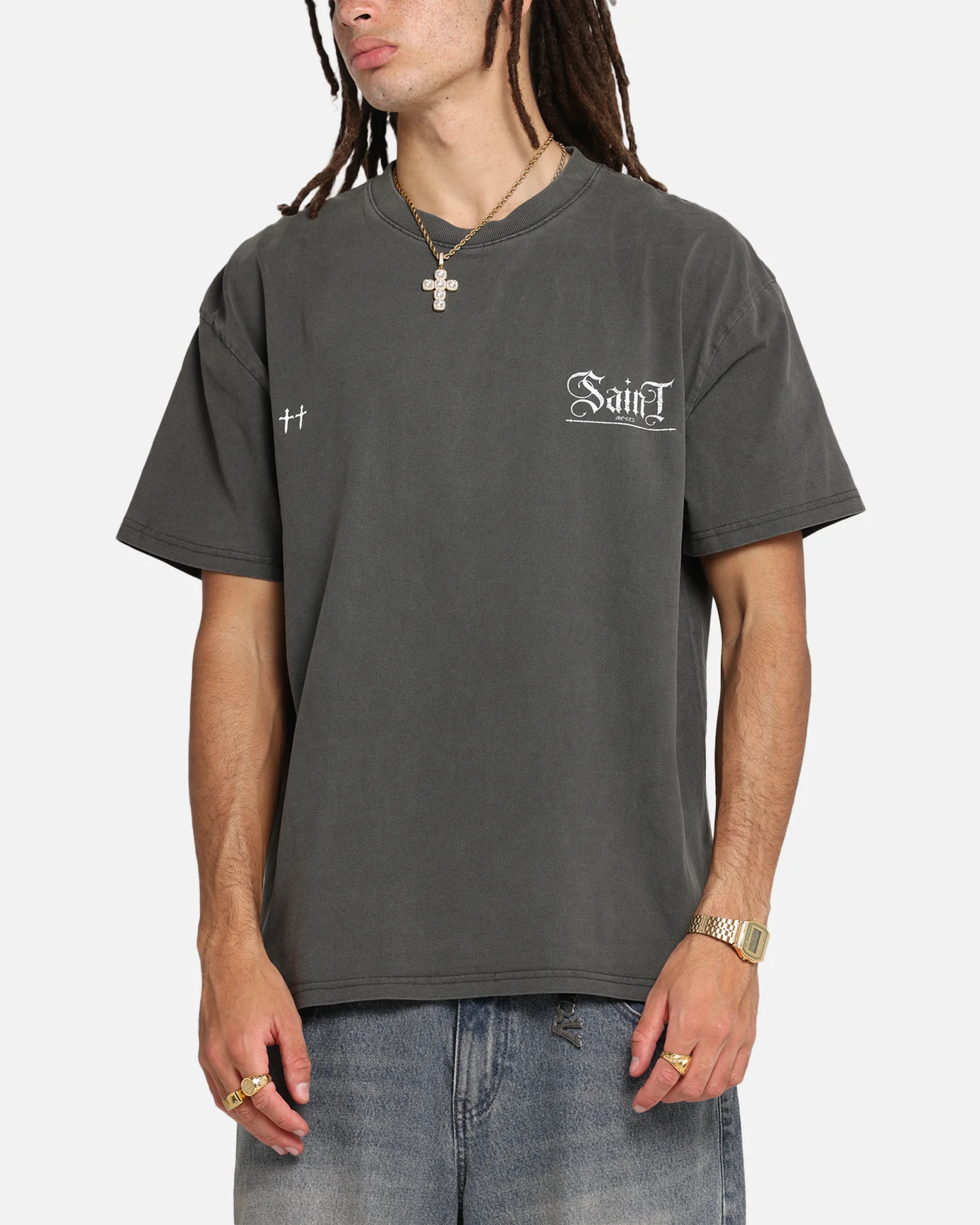 Saint Morta Candle Lit Boxy T-Shirt Black Wash - Image 8