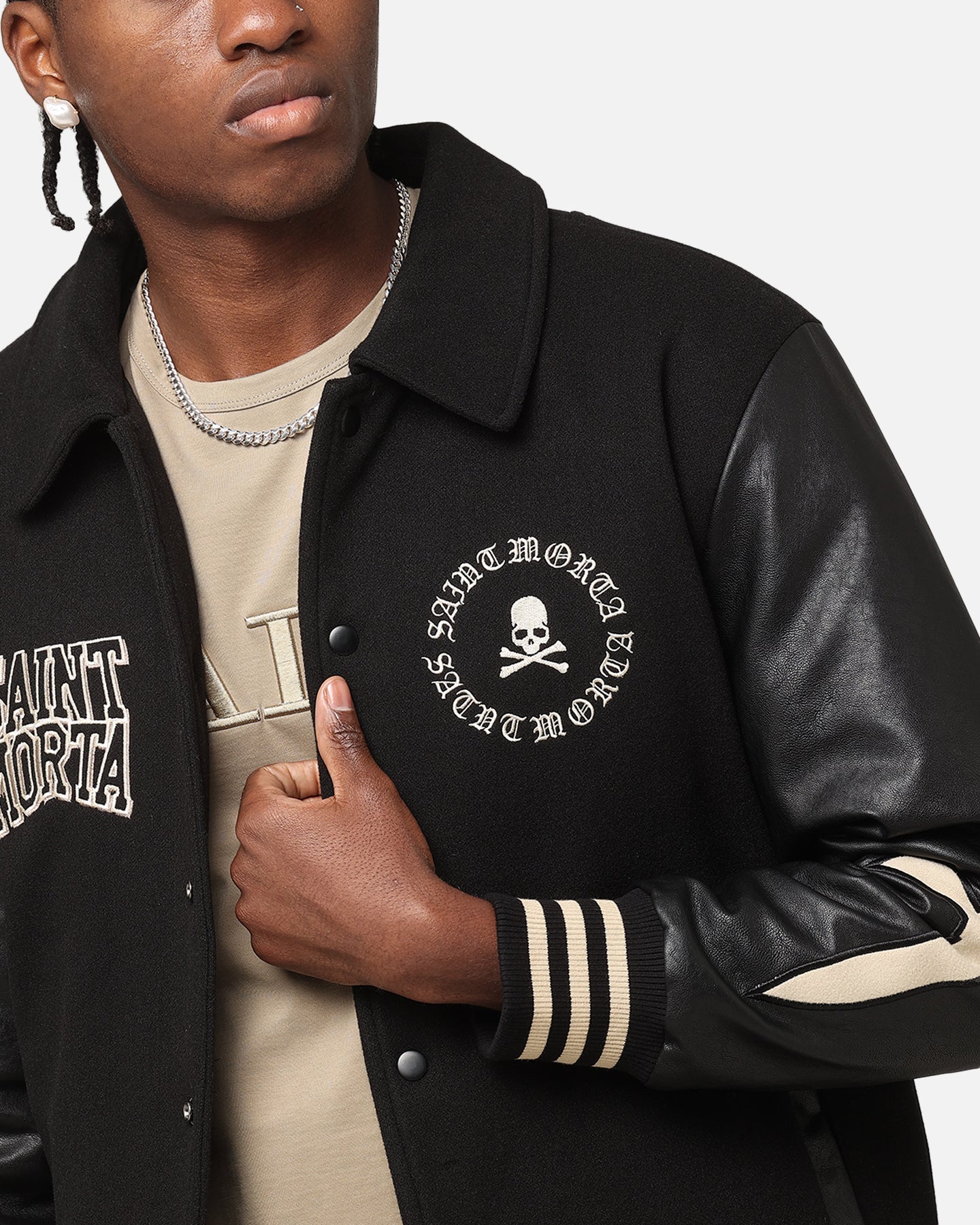 Saint Morta Ceremonies Varsity Jacket Black/Tan - Image 9