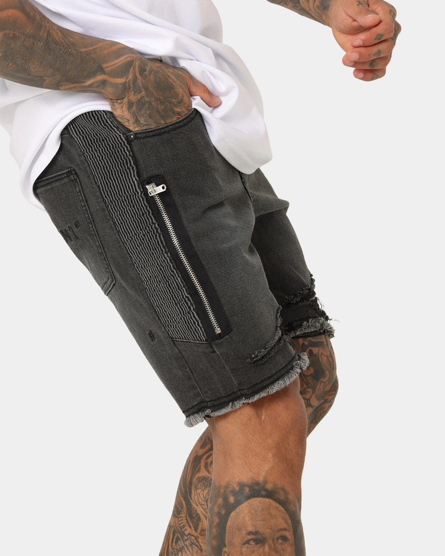 Saint Morta Codex Denim Shorts Vintage Black - Image 3