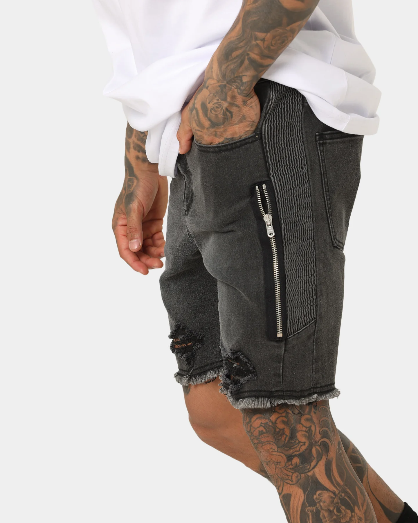 Saint Morta Codex Denim Shorts Vintage Black - Image 4
