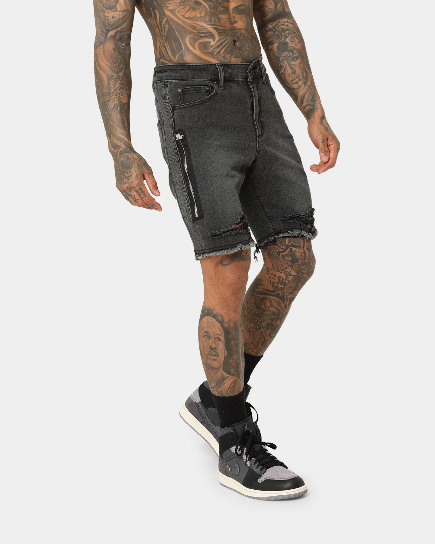 Saint Morta Codex Denim Shorts Vintage Black - Image 5