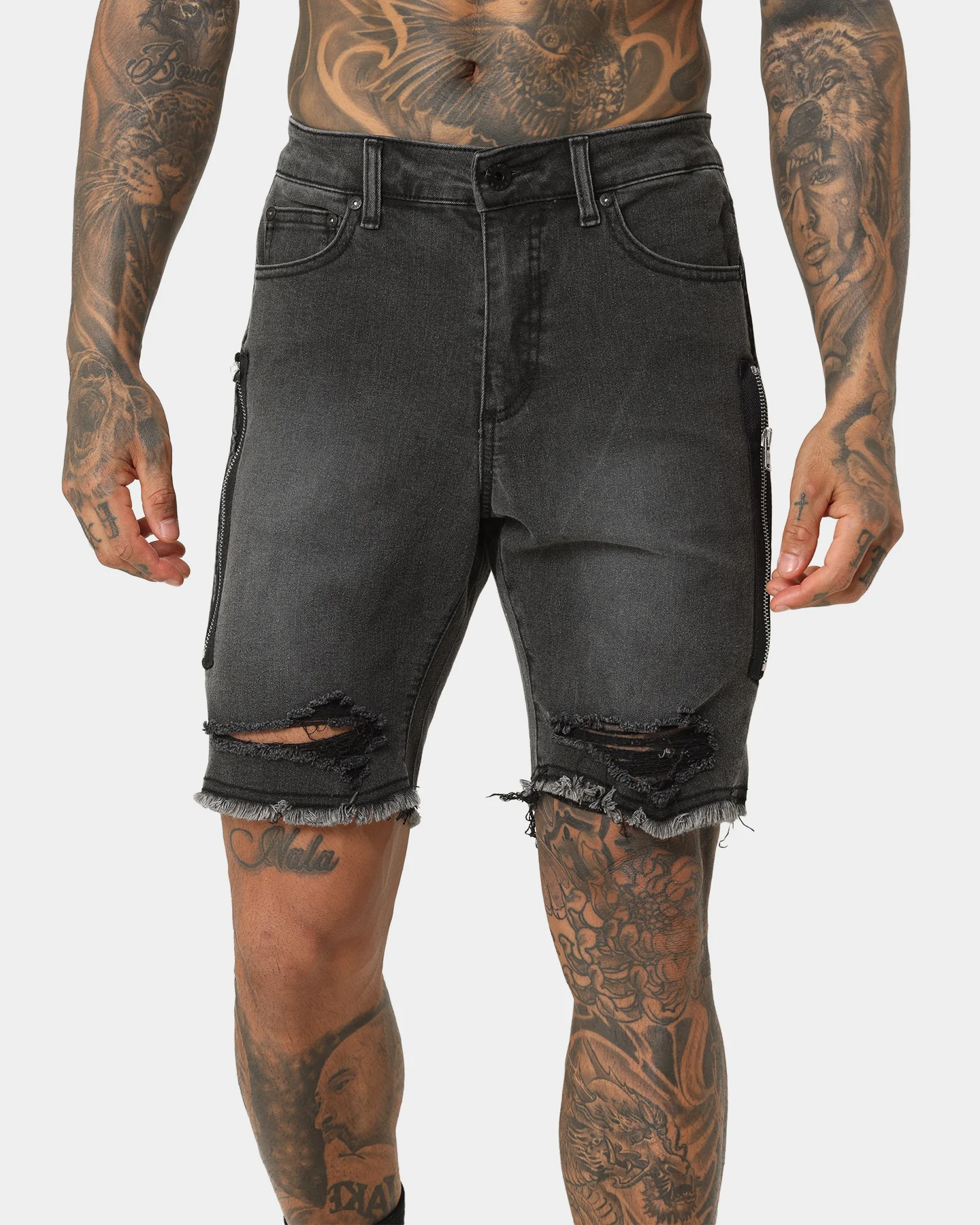 Saint Morta Codex Denim Shorts Vintage Black - Image 7