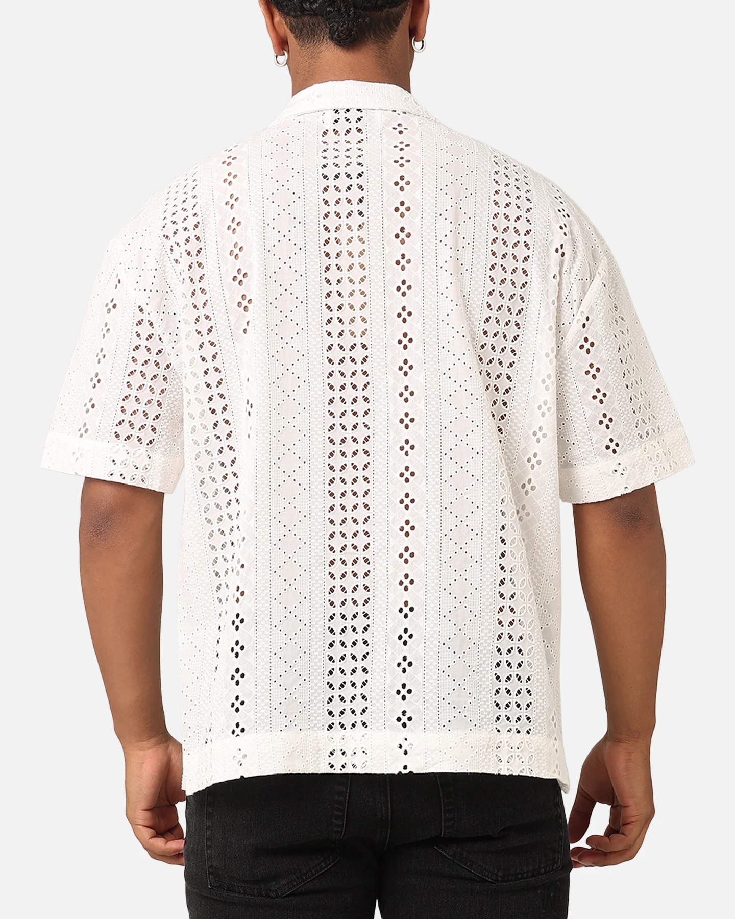 Saint Morta Crochet Button Up Shirt Off White - Image 3