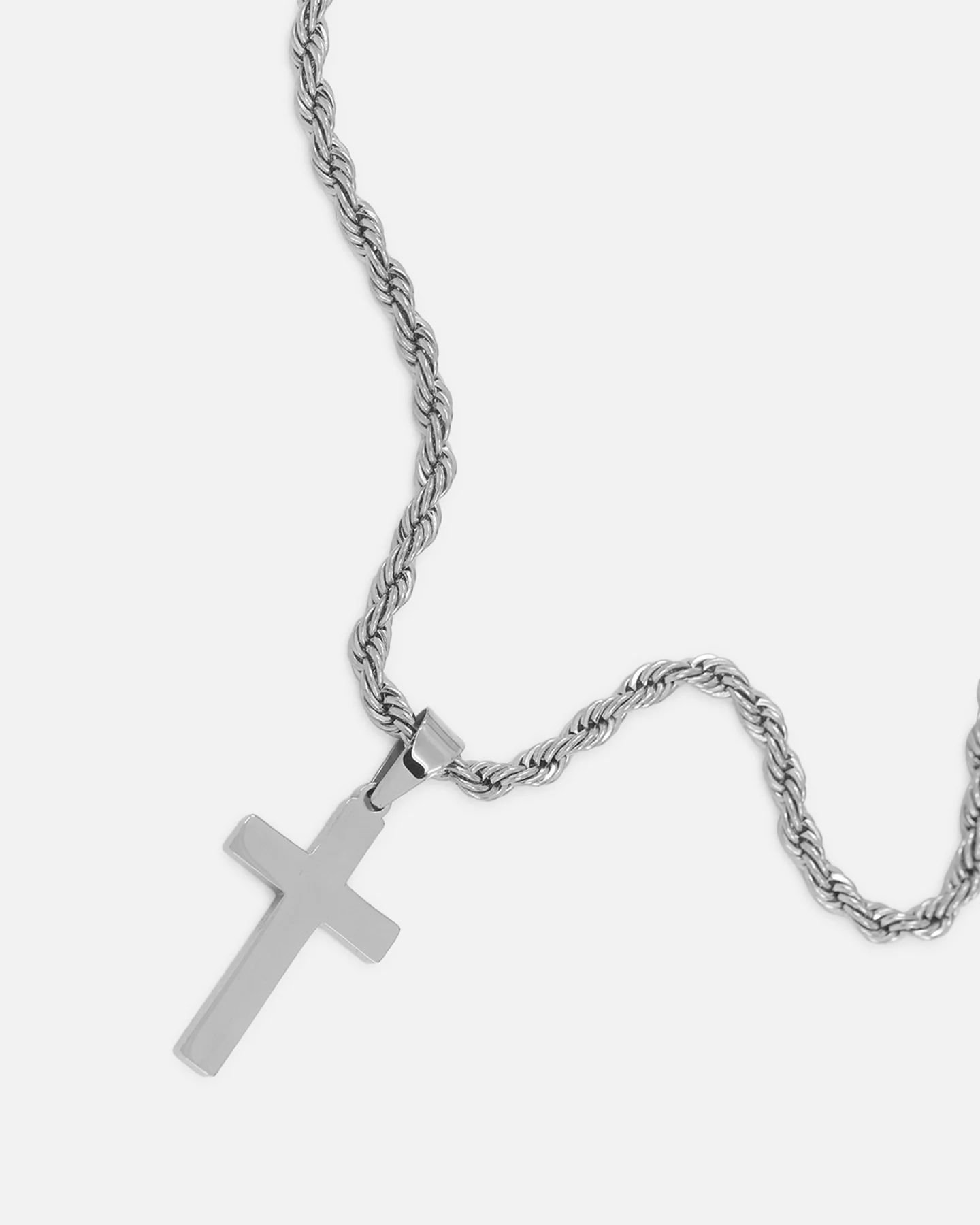 Saint Morta Cross Pendant Rope Chain & Bracelet Bundle White Gold - Image 6