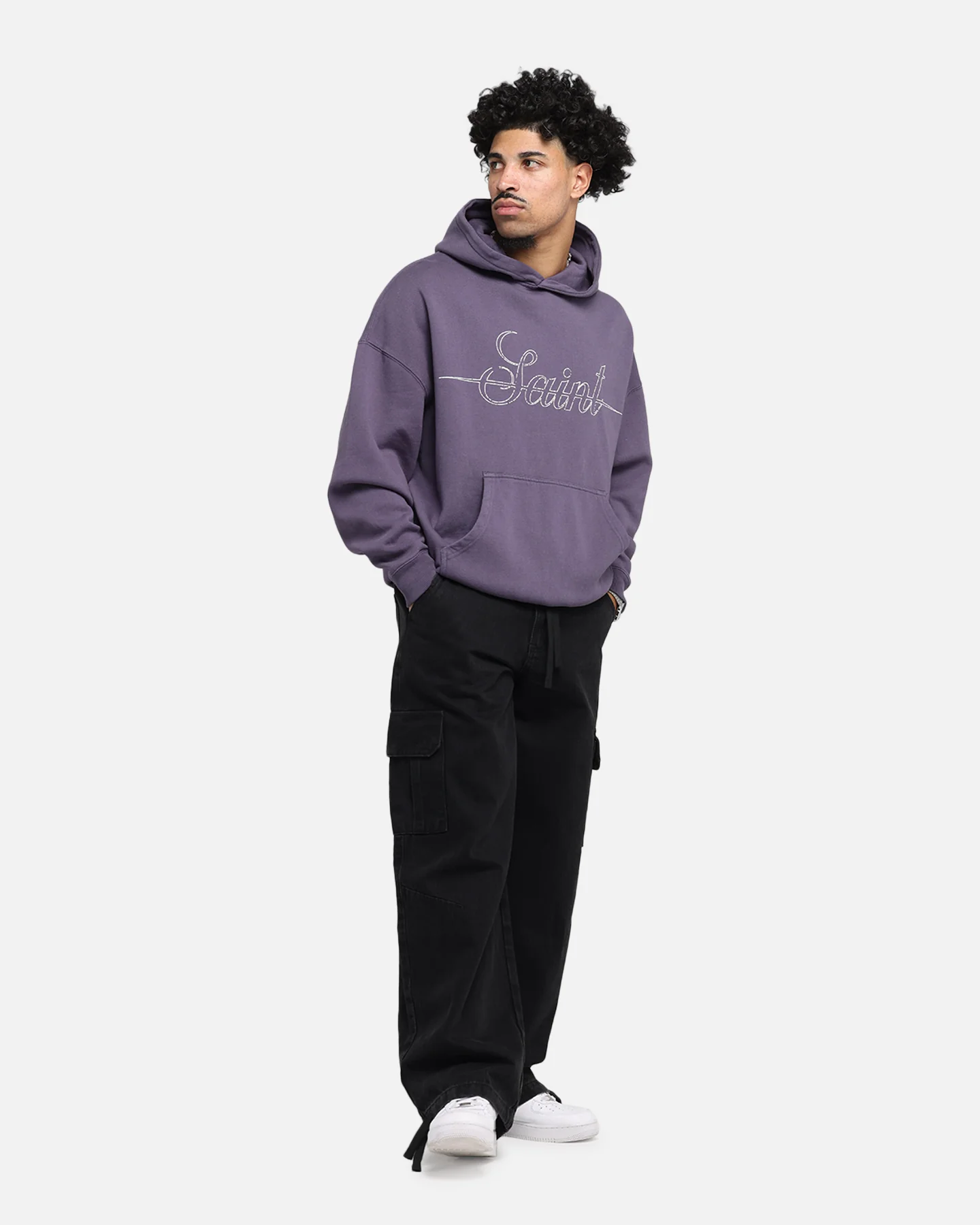Saint Morta Cursive Boxy Hoodie Purple - Image 3