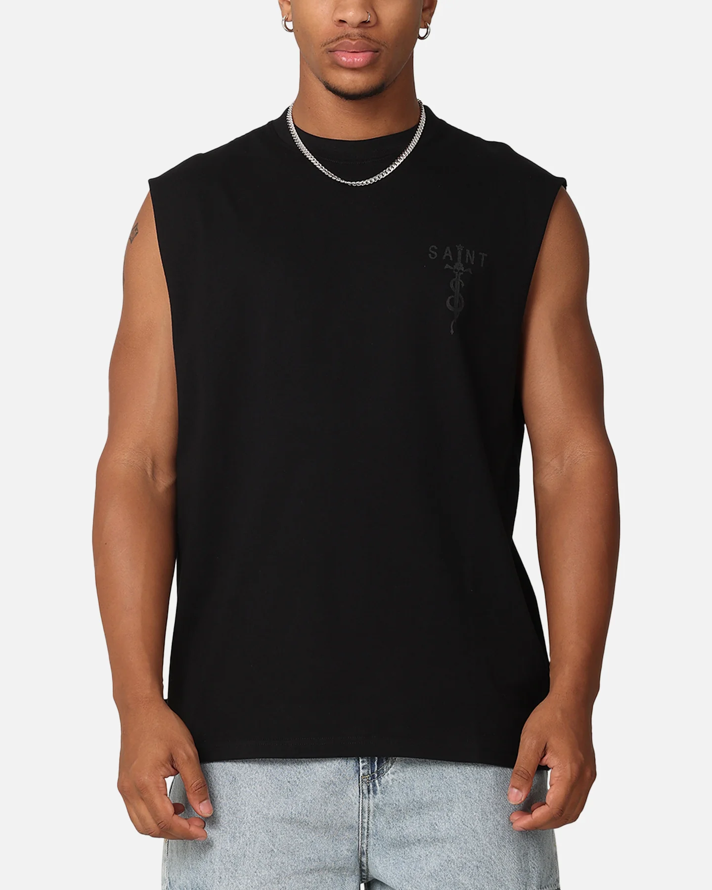 Saint Morta Daggers Oversized Muscle T-Shirt Black/Black - Image 2