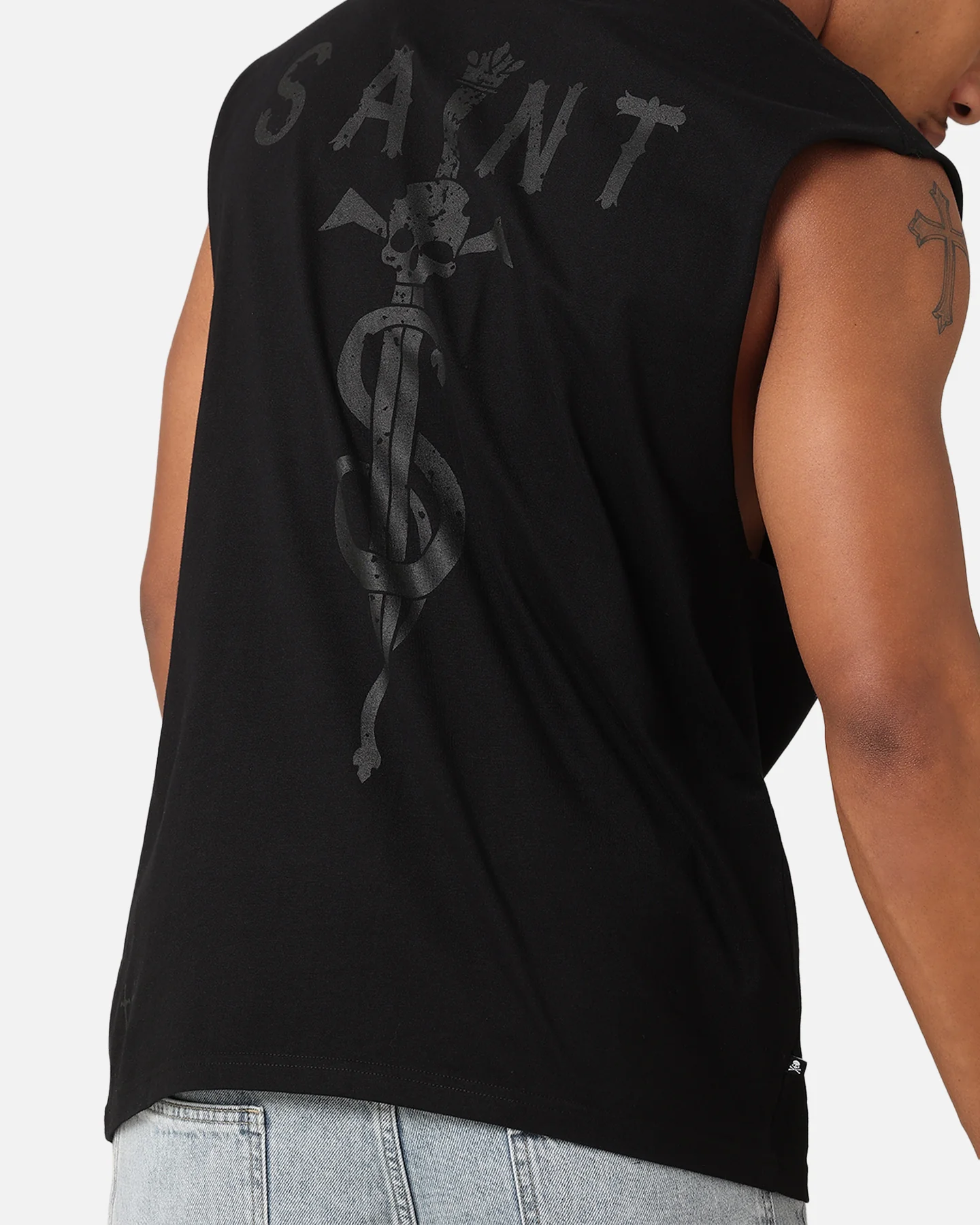 Saint Morta Daggers Oversized Muscle T-Shirt Black/Black - Image 7