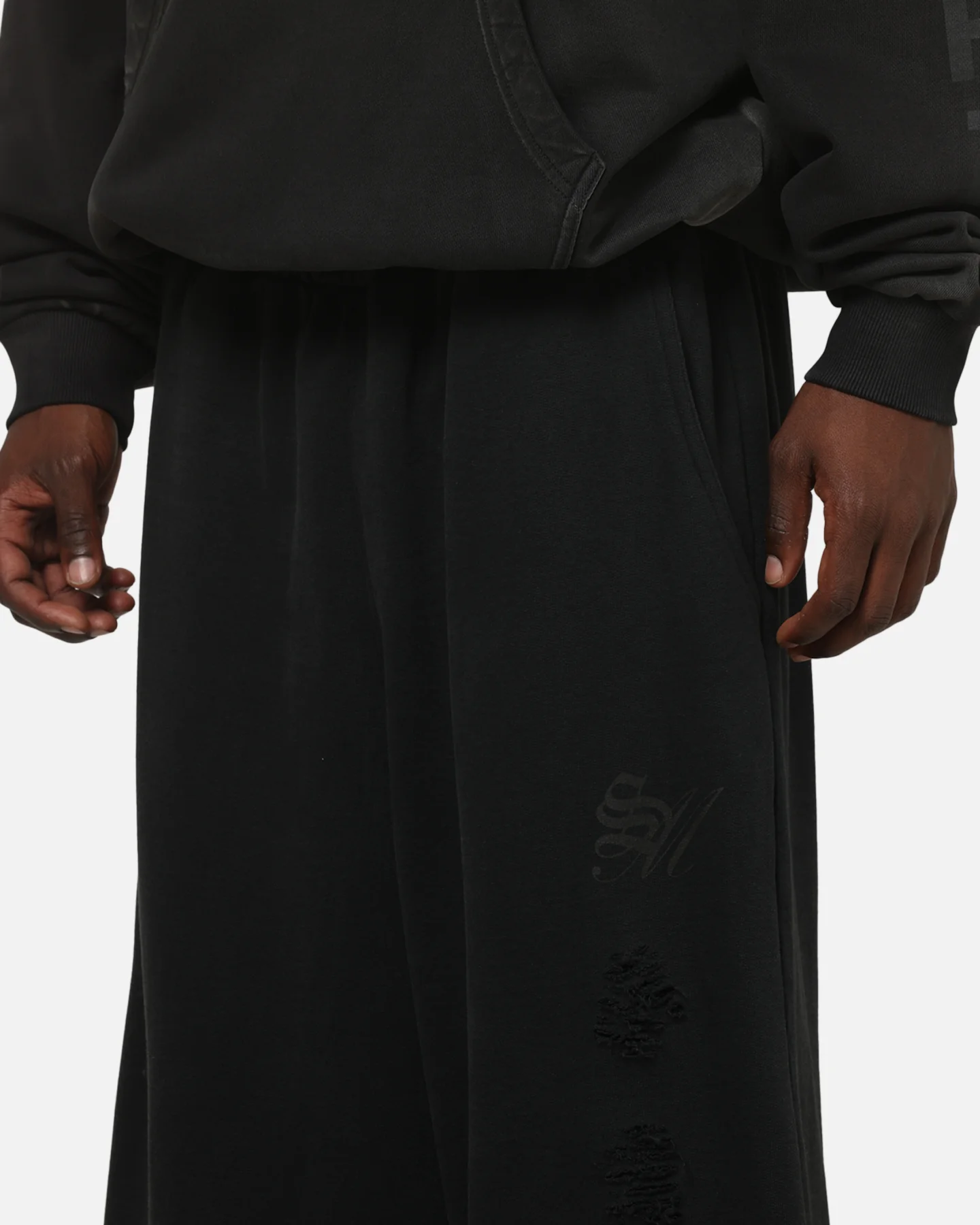 Saint Morta Distressed Baggy Sweatpants Black Wash - Image 3