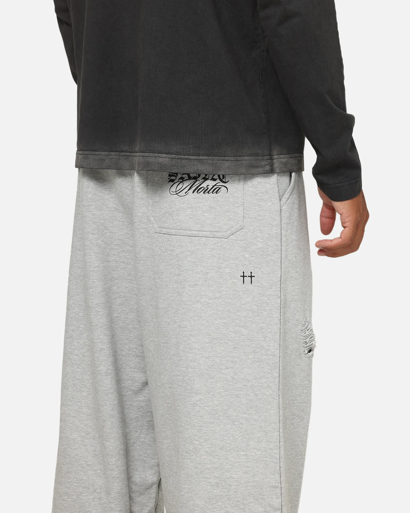 Saint Morta Distressed Baggy Sweatpants Grey Marle - Image 3