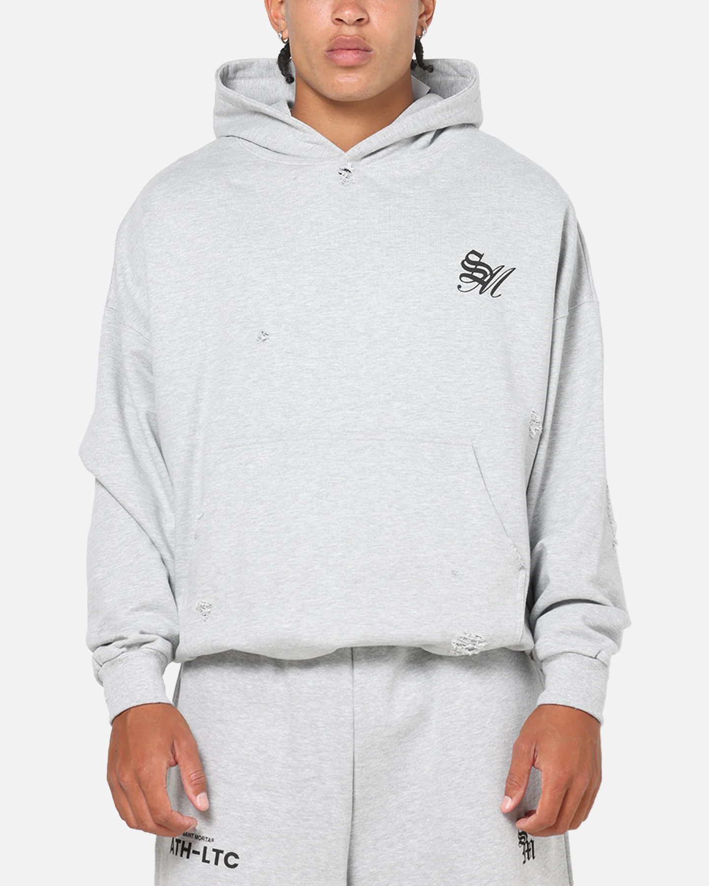 Saint Morta Distressed Hoodie Grey Marle