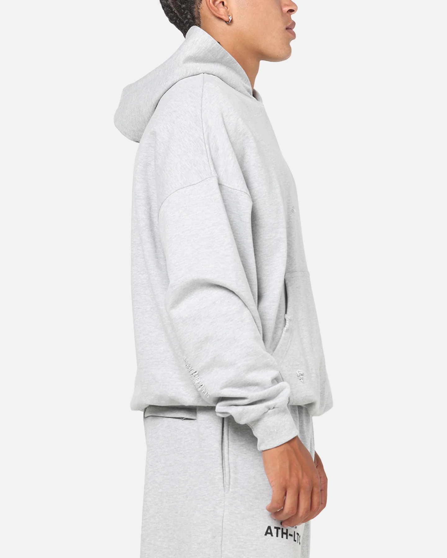 Saint Morta Distressed Hoodie Grey Marle - Image 5